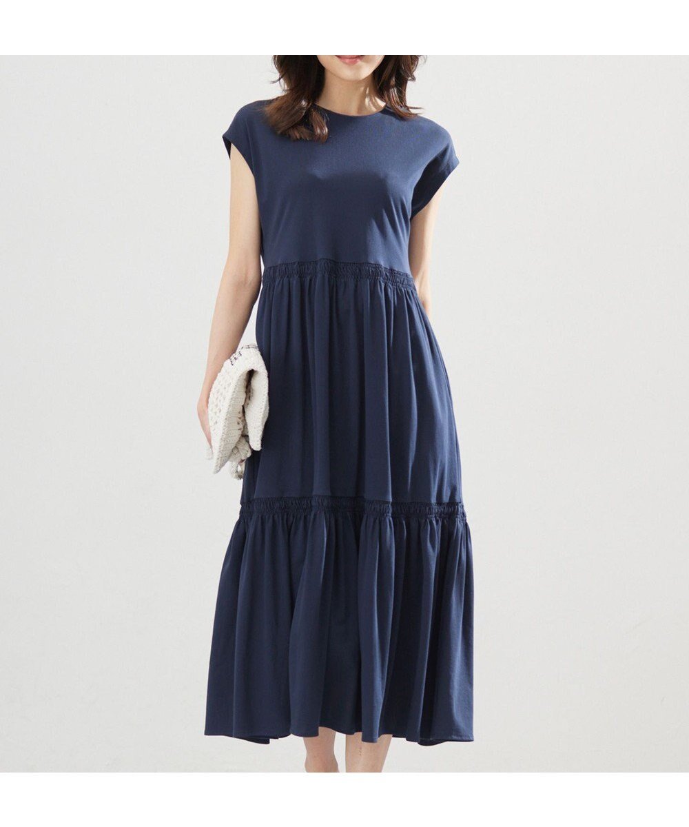 【組曲/KUMIKYOKU】のサマージャージーティアード ワンピース インテリア・キッズ・メンズ・レディースファッション・服の通販 founy(ファニー) ファッション Fashion レディースファッション Fashion for Women ワンピース Dresses 春 Spring 吸水 Absorbent, Quick-Dry シャーリング Shirring, Ruched フレア Flare, Flared ペチコート Petticoat, Underskirt S/S・春夏 SS, Spring/Summer, Warm Season 夏 Summer ネイビー系|ID: prp329100004509350 ipo3291000000034378825