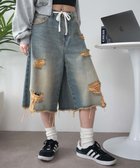 【ウィゴー/WEGO】の【SMサイズ展開】ヴィンテージウォッシュダメージバギーハーフパンツ デニム淡加工色|ID: prp329100004509389 ipo3291000000031838427