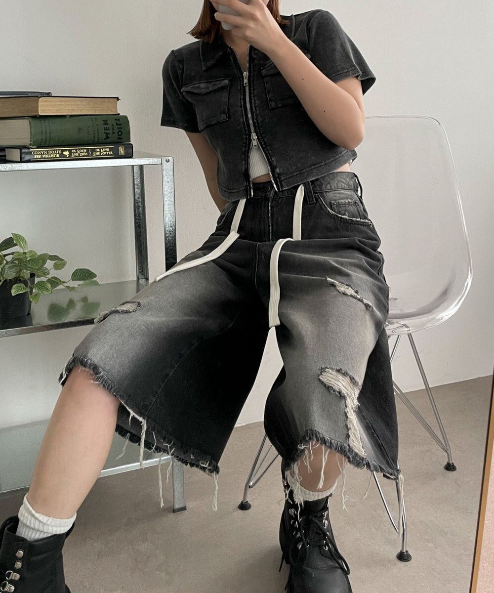 【ウィゴー/WEGO】の【SMサイズ展開】ヴィンテージウォッシュダメージバギーハーフパンツ インテリア・キッズ・メンズ・レディースファッション・服の通販 founy(ファニー) 　ファッション　Fashion　レディースファッション　WOMEN　パンツ　Pants　デニムパンツ　Denim Pants　ハーフ / ショートパンツ　Short Pants　オフショル　Off Shoulder　春　Spring　秋　Autumn/Fall　ガーリー　Girly　コンパクト　Compact　サマー　Summer　シンプル　Simple　ストレート　Straight　スマホ　Smartphone　ダメージ　Damage　デニム　Denim　トレンド　Trend　ドローコード　Draw Cord　バランス　Balance　ボトム　Bottom　冬　Winter　S/S・春夏　Ss・Spring/Summer　夏　Summer　ブラック|ID: prp329100004509389 ipo3291000000031838428