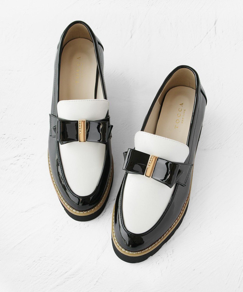 【トッカ/TOCCA】のNOBLE RIBBON LOFER SHOES ローファー インテリア・キッズ・メンズ・レディースファッション・服の通販 founy(ファニー) 　ファッション　Fashion　レディースファッション　Fashion for Women　冬　Winter / This Winter　エナメル　Patent Leather　シルバー　Silver, Metallic Silver　ダブル　Double, Double-Breasted　トレンド　Trend, Trending Now　フェミニン　Feminine, Girly　メタリック　Metallic, Shiny Finish　メタル　Metal, Metal Parts　リボン　Ribbon, Bow　リュクス　Luxury, Elegant, High-End, Chic　厚底　Platform Shoes　抗菌　Antibacterial, Bacteria-Resistant　A/W・秋冬　Autumn/Winter　ビジネス 仕事 通勤　Business / Work / Commuting　ブラック系5|ID: prp329100004509408 ipo3291000000031838480
