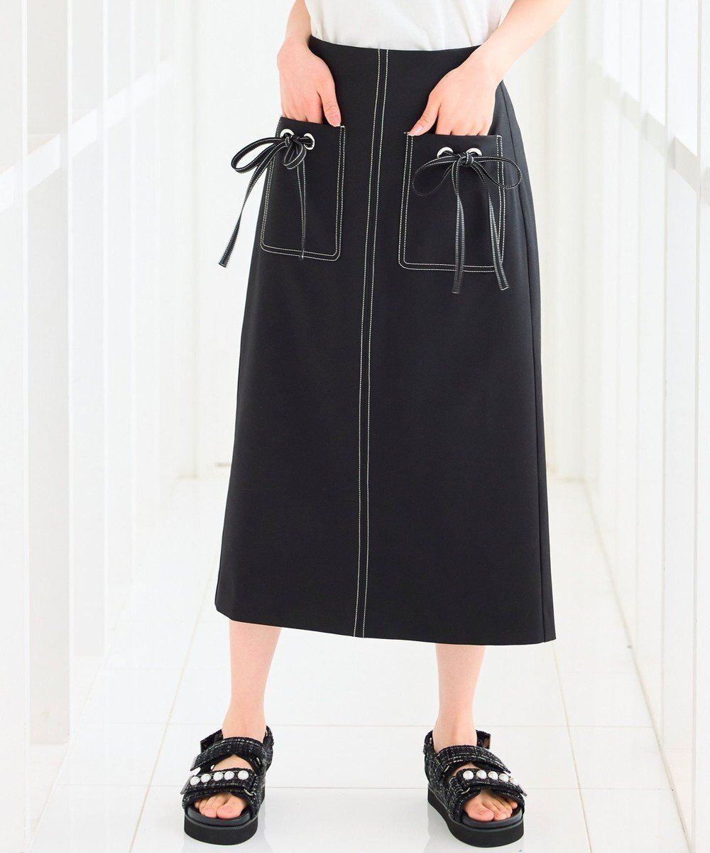 【フェルゥ/Feroux】の【洗える】リボンポケット付きIライン スカート インテリア・キッズ・メンズ・レディースファッション・服の通販 founy(ファニー) ファッション Fashion レディースファッション Fashion for Women スカート Skirts おすすめ Recommended / Our Picks シャンブレー Chambray, Denim-Like Fabric フェミニン Feminine, Girly フロント Front, Front Design ポケット Pocket, Pocket Detail リボン Ribbon, Bow 夏 Summer 春 Spring S/S・春夏 SS, Spring/Summer, Warm Season 洗える Machine Washable ブラック系|ID: prp329100004511544 ipo3291000000033618939