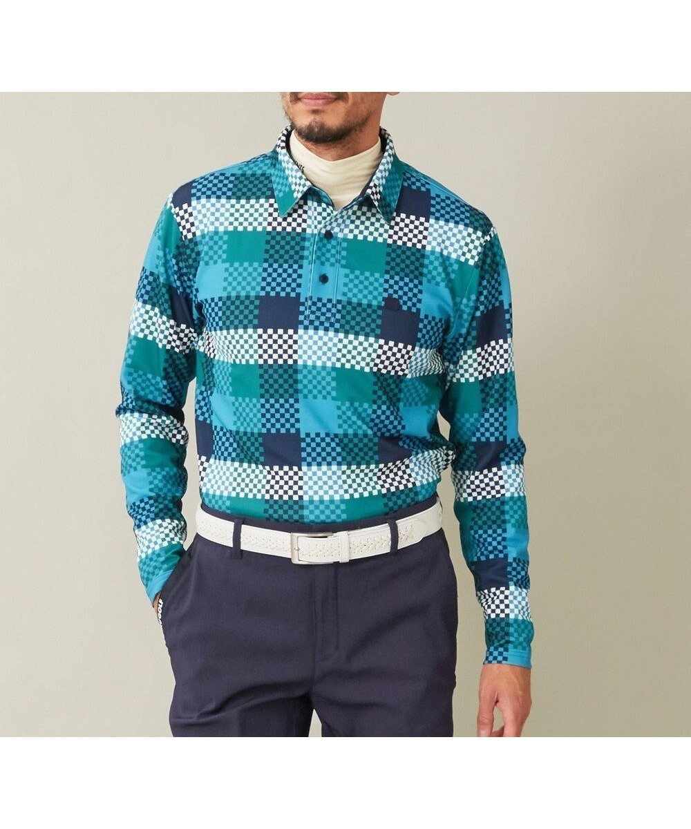 【23区 ゴルフ/23区GOLF / MEN】の【MEN】【吸水速乾・UVケア】 チェック柄プリント 長袖シャツ インテリア・キッズ・メンズ・レディースファッション・服の通販 founy(ファニー) 　ファッション　Fashion　メンズファッション　MEN　トップス・カットソー　Tops/Tshirt/Men　シャツ　Shirts　ポロシャツ　Polo Shirts　チェック　Check　プリント　Print　ポロシャツ　Polo Shirt　吸水　Water Absorption　無地　Plain Color　秋　Autumn/Fall　A/W・秋冬　Aw・Autumn/Winter・Fw・Fall-Winter　長袖　Long Sleeve　ネイビー系3|ID: prp329100004513538 ipo3291000000031888610