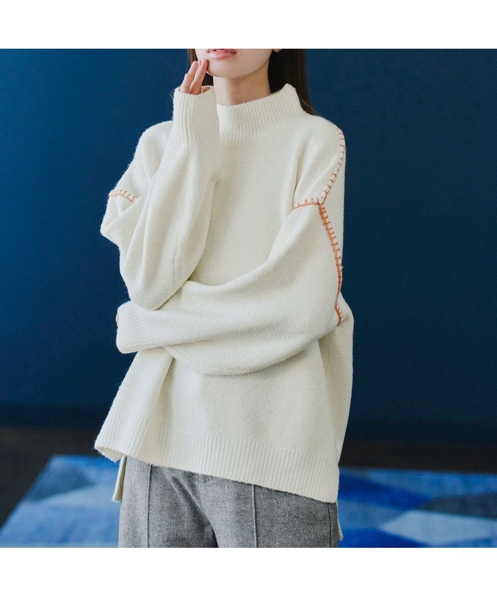【ティアクラッセ/Tiaclasse】の【洗える】配色ハンドステッチプルオーバー 人気、トレンドファッション・服の通販 founy(ファニー) 　ファッション　Fashion　レディースファッション　WOMEN　トップス・カットソー　Tops/Tshirt　ニット　Knit Tops　プルオーバー　Pullover　スリット　Slit　セーター　Sweater　デニム　Denim　トレンド　Trend　ハンド　Hand　ブランケット　Blanket　ボトム　Bottom　モックネック　Mock Neck　リラックス　Relax　洗える　Washable　A/W・秋冬　Aw・Autumn/Winter・Fw・Fall-Winter　 other-1|ID: prp329100004513798 ipo3291000000031890644