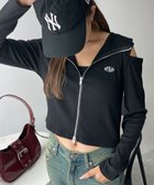 【ウィゴー/WEGO】のオープンショルダーダブルジップパーカー ブラック|ID: prp329100004513984 ipo3291000000031892004