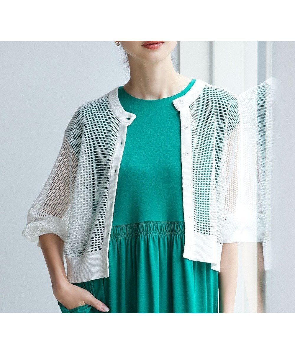 【組曲/KUMIKYOKU】のメッシュニット カーディガン 人気、トレンドファッション・服の通販 founy(ファニー) 　ファッション　Fashion　レディースファッション　Fashion for Women　トップス・カットソー　Cut & Sew Tops　ニット　Knit Tops & Sweaters　カーディガン・羽織り　Layered Style Cardigans　春　Spring　カーディガン　Cardigan, Knitwear　クリスタル　Crystal, Swarovski　トレンド　Trend, Trending Now　ノースリーブ　Sleeveless, No-Sleeve　バランス　Balance, Style Balance　フェミニン　Feminine, Girly　メッシュ　Mesh, Net Fabric　S/S・春夏　SS, Spring/Summer, Warm Season　夏　Summer　 other-1|ID: prp329100004514163 ipo3291000000033277875