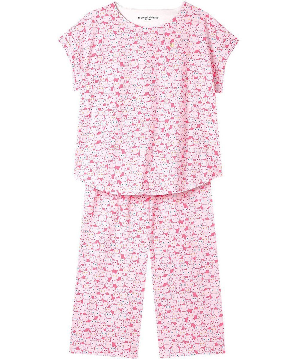 【ツモリチサト スリープ/tsumori chisato SLEEP】のツモリチサト パジャマ 3分袖 半袖 8分丈 綿100%(本体) 天竺素材 レディース UDT157 /ワコール インテリア・キッズ・メンズ・レディースファッション・服の通販 founy(ファニー) 　ファッション　Fashion　レディースファッション　WOMEN　トップス・カットソー　Tops/Tshirt　カラフル　Colorful　ネコ　Cat　パジャマ　Pajamas　ボトム　Bottom　モチーフ　Motif　ワンポイント　One Point　半袖　Short Sleeve　ピンク|ID: prp329100004514174 ipo3291000000031893524