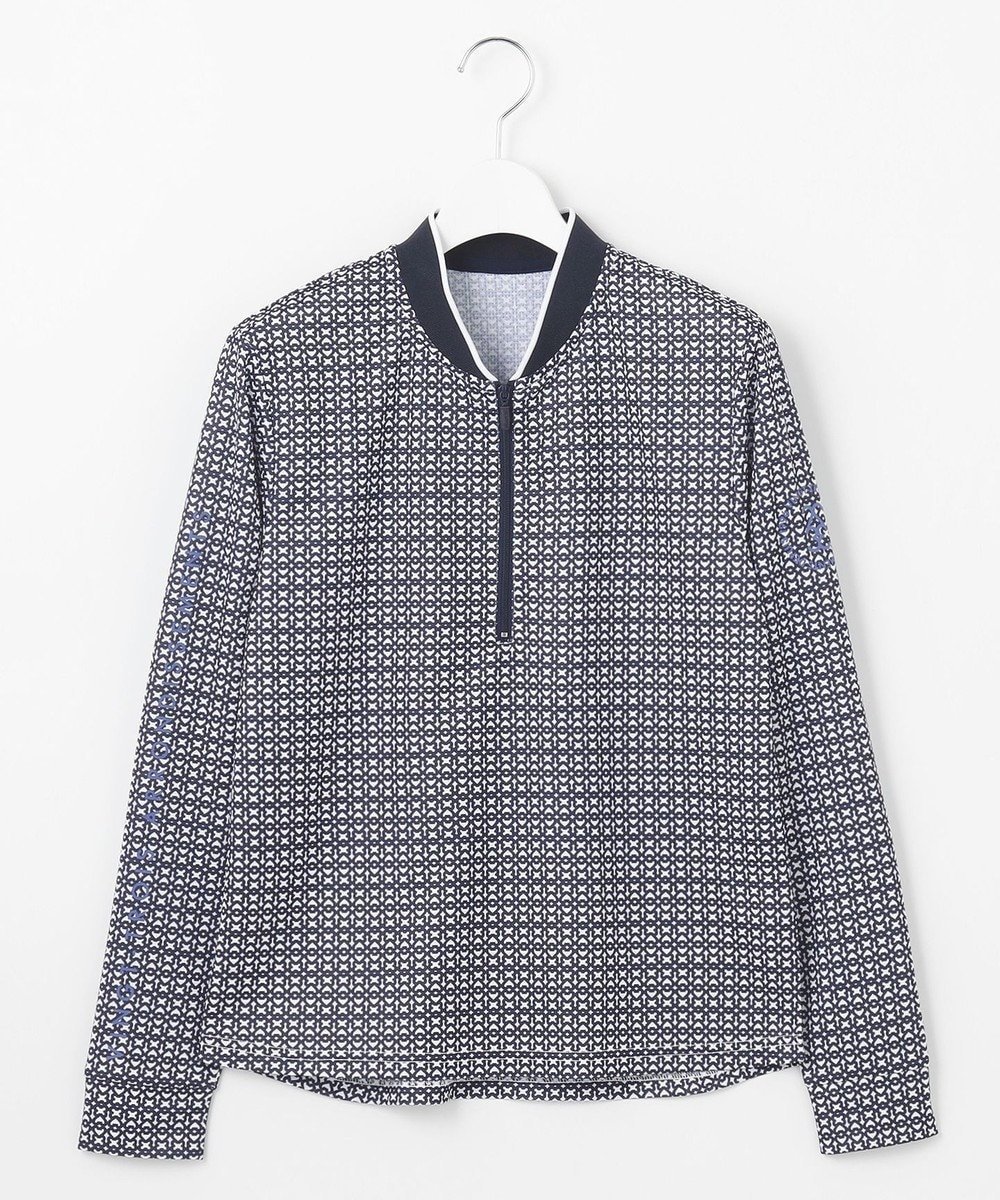 【23区 ゴルフ/NIJYUSANKU GOLF】の【WOMEN】サンベールメッシュ モノグラムハーフジップ UVカット 紫外線対策 吸水速乾 インテリア・キッズ・メンズ・レディースファッション・服の通販 founy(ファニー) 　ファッション　Fashion　レディースファッション　Fashion for Women　トップス・カットソー　Cut & Sew Tops　シャツ・ブラウス・オフィスカジュアル　Elegant Blouses & Button-Ups　ロングTシャツ・Tシャツ　Longline T-Shirts & Tees　カットソー・ベーシックTシャツ　Cut-and-Sewn Tops / Stretch Tees & Basics　インナー　Innerwear　春　Spring　カットソー　Cut and Sewn Top　吸水　Absorbent, Quick-Dry　軽量　Lightweight, Ultra Light　スタイリッシュ　Stylish, Fashionable　ストレッチ　Stretch, Stretchy Fabric　バランス　Balance, Style Balance　フロント　Front, Front Design　ブロック　Block, Solid Block Pattern　メッシュ　Mesh, Net Fabric　S/S・春夏　SS, Spring/Summer, Warm Season　夏　Summer　ゴルフ　Golf　ネイビー系5|ID: prp329100004514206 ipo3291000000032663494