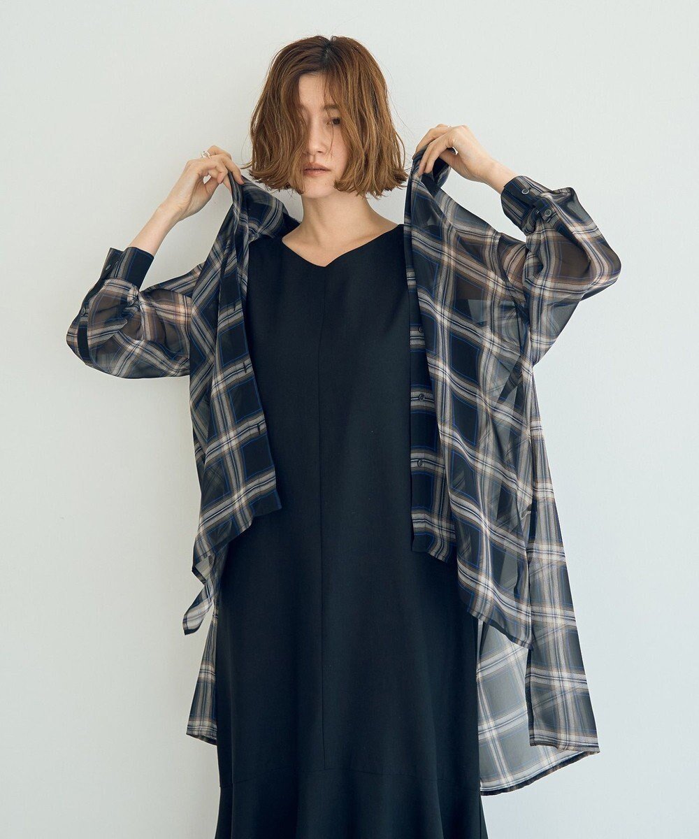 【イェッカ ヴェッカ/YECCA VECCA】のシアーチェック柄ロングシャツ インテリア・キッズ・メンズ・レディースファッション・服の通販 founy(ファニー) 　ファッション　Fashion　レディースファッション　WOMEN　トップス・カットソー　Tops/Tshirt　シャツ/ブラウス　Shirts/Blouses　エアリー　Airy　ギャザー　Gather　シフォン　Chiffon　チェック　Check　ポケット　Pocket　ロング　Long　エレガント 上品　Elegant　夏　Summer　春　Spring　S/S・春夏　Ss・Spring/Summer　Black|ID: prp329100004514233 ipo3291000000031893817