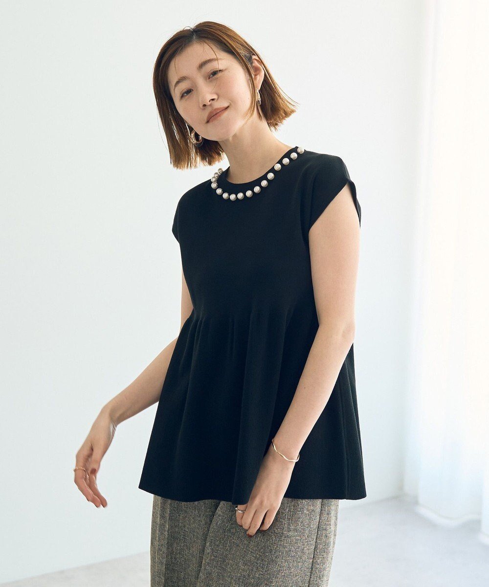【イェッカ ヴェッカ/YECCA VECCA】のパールペプラムニット インテリア・キッズ・メンズ・レディースファッション・服の通販 founy(ファニー) 　ファッション　Fashion　レディースファッション　WOMEN　トップス・カットソー　Tops/Tshirt　ニット　Knit Tops　おすすめ　Recommend　エレガント 上品　Elegant　スマート　Smart　セーター　Sweater　ネックレス　Necklace　パール　Pearl　ペプラム　Peplum　ポケット　Pocket　夏　Summer　春　Spring　S/S・春夏　Ss・Spring/Summer　Black|ID: prp329100004514235 ipo3291000000031893824