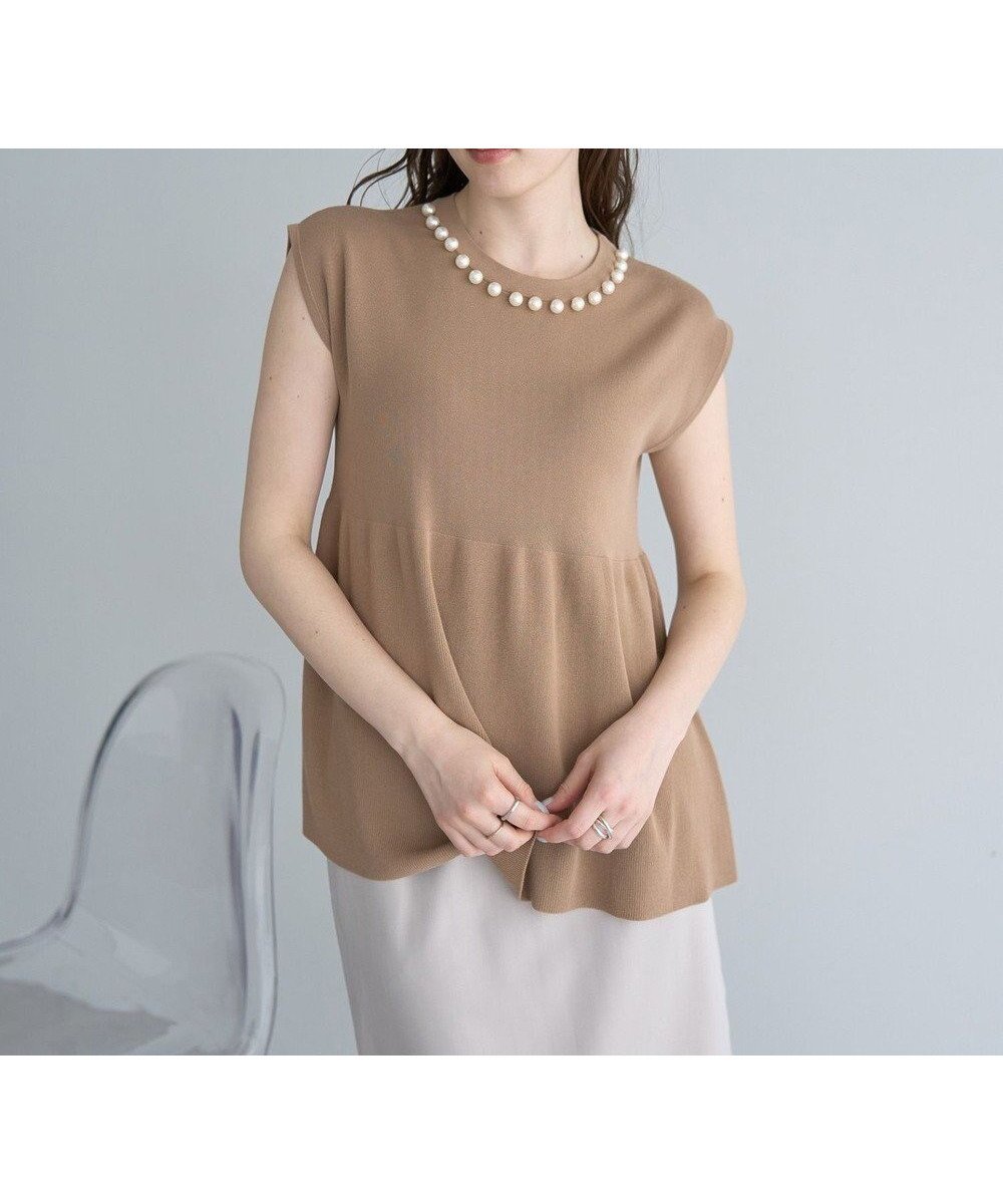 【イェッカ ヴェッカ/YECCA VECCA】のパールペプラムニット インテリア・キッズ・メンズ・レディースファッション・服の通販 founy(ファニー) 　ファッション　Fashion　レディースファッション　WOMEN　トップス・カットソー　Tops/Tshirt　ニット　Knit Tops　おすすめ　Recommend　エレガント 上品　Elegant　スマート　Smart　セーター　Sweater　ネックレス　Necklace　パール　Pearl　ペプラム　Peplum　ポケット　Pocket　夏　Summer　春　Spring　S/S・春夏　Ss・Spring/Summer　Pink Beige|ID: prp329100004514235 ipo3291000000031893827