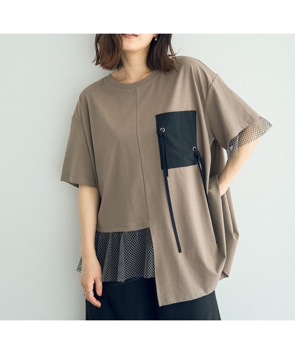 【イェッカ ヴェッカ/YECCA VECCA】のポケットアシメデザインTee インテリア・キッズ・メンズ・レディースファッション・服の通販 founy(ファニー) 　ファッション　Fashion　レディースファッション　Fashion for Women　トップス・カットソー　Cut & Sew Tops　シャツ・ブラウス・オフィスカジュアル　Elegant Blouses & Button-Ups　ロングTシャツ・Tシャツ　Longline T-Shirts & Tees　カットソー・ベーシックTシャツ　Cut-and-Sewn Tops / Stretch Tees & Basics　おすすめ　Recommended / Our Picks　アシンメトリー　Asymmetrical Style　カットソー　Cut and Sewn Top　ポケット　Pocket, Pocket Detail　メッシュ　Mesh, Net Fabric　夏　Summer　春　Spring　S/S・春夏　SS, Spring/Summer, Warm Season　Khaki|ID: prp329100004514260 ipo3291000000033499867