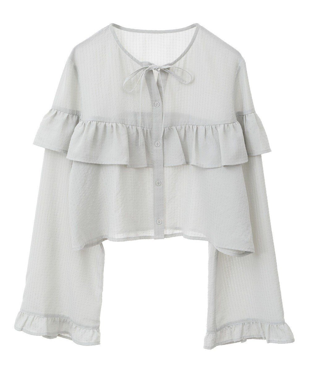 【アースミュージックアンドエコロジー/earth music&ecology】のフリル切替えショートブラウス インテリア・キッズ・メンズ・レディースファッション・服の通販 founy(ファニー) 　ファッション　Fashion　レディースファッション　Fashion for Women　トップス・カットソー　Cut & Sew Tops　シャツ・ブラウス・オフィスカジュアル　Elegant Blouses & Button-Ups　おすすめ　Recommended / Our Picks　ショート　Short, Short Length　フェミニン　Feminine, Girly　フリル　Frill, Ruffle　フロント　Front, Front Design　ボトム　Bottoms, Lower Wear　ポケット　Pocket, Pocket Detail　リボン　Ribbon, Bow　今季　This Season, Current Season　夏　Summer　春　Spring　S/S・春夏　SS, Spring/Summer, Warm Season　Light Khaki|ID: prp329100004514453 ipo3291000000033630252