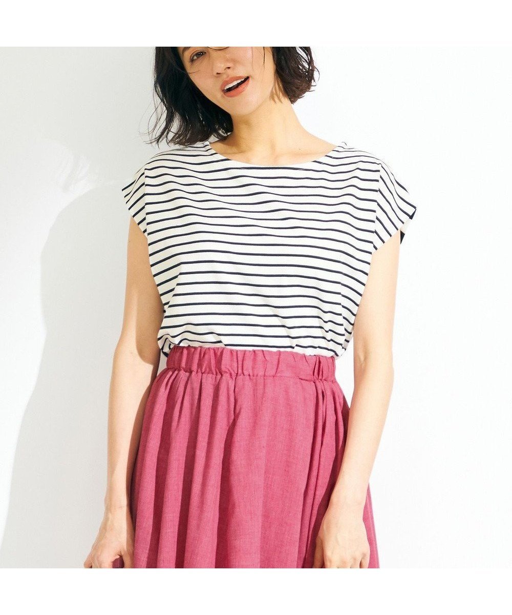 【エニィファム/any FAM】の【接触冷感・UVケア】TCオーガビッツボーダー Tシャツ インテリア・キッズ・メンズ・レディースファッション・服の通販 founy(ファニー) 　ファッション　Fashion　レディースファッション　WOMEN　トップス・カットソー　Tops/Tshirt　シャツ/ブラウス　Shirts/Blouses　ロング / Tシャツ　T-Shirts　カットソー　Cut and Sewn　カットソー　Cut And Sew　スリーブ　Sleeve　フレンチ　French　ボーダー　Border　ローズ　Rose　夏　Summer　定番　Standard　春　Spring　S/S・春夏　Ss・Spring/Summer　オフ×ブラック|ID: prp329100004514637 ipo3291000000031896380
