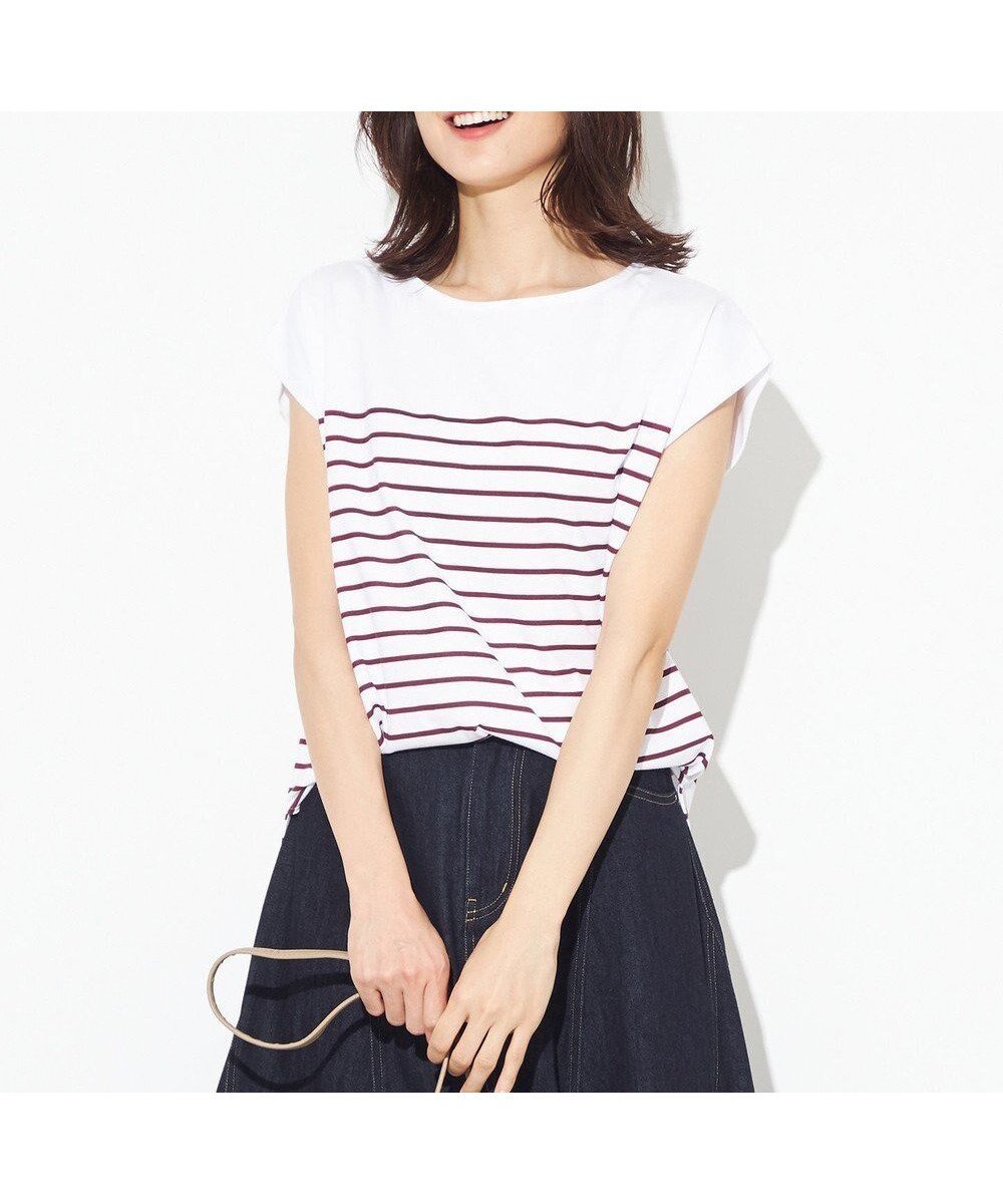 【エニィファム/any FAM】の【接触冷感・UVケア】TCオーガビッツボーダー Tシャツ インテリア・キッズ・メンズ・レディースファッション・服の通販 founy(ファニー) 　ファッション　Fashion　レディースファッション　WOMEN　トップス・カットソー　Tops/Tshirt　シャツ/ブラウス　Shirts/Blouses　ロング / Tシャツ　T-Shirts　カットソー　Cut and Sewn　カットソー　Cut And Sew　スリーブ　Sleeve　フレンチ　French　ボーダー　Border　ローズ　Rose　夏　Summer　定番　Standard　春　Spring　S/S・春夏　Ss・Spring/Summer　オフ×ローズ|ID: prp329100004514637 ipo3291000000031896385