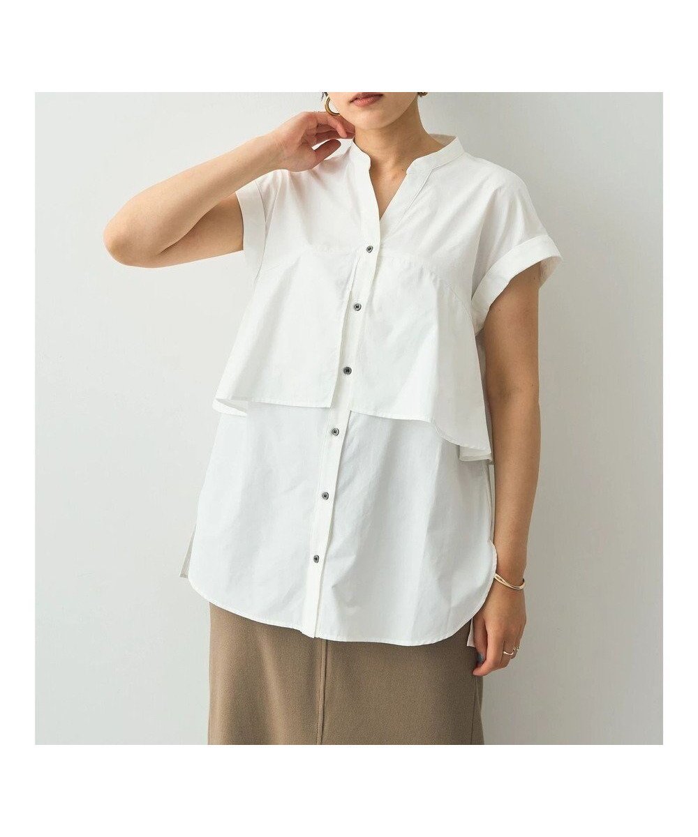 【イェッカ ヴェッカ/YECCA VECCA】のフリル切替スキッパーシャツ インテリア・キッズ・メンズ・レディースファッション・服の通販 founy(ファニー) 　ファッション　Fashion　レディースファッション　WOMEN　トップス・カットソー　Tops/Tshirt　シャツ/ブラウス　Shirts/Blouses　ショルダー　Shoulder　スキッパー　Skipper　スリット　Slit　ドロップ　Drop　フリル　Frills　フレンチ　French　ボトム　Bottom　ポケット　Pocket　切替　Switching　夏　Summer　春　Spring　S/S・春夏　Ss・Spring/Summer　Off White|ID: prp329100004514933 ipo3291000000031899714