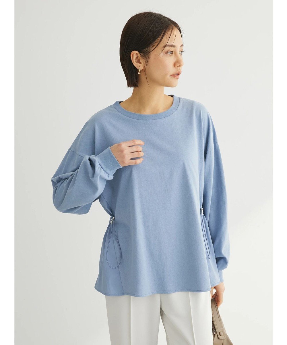 【グリーンパークス/Green Parks】のドロストドッキング長袖プルオーバー インテリア・キッズ・メンズ・レディースファッション・服の通販 founy(ファニー) 　ファッション　Fashion　レディースファッション　WOMEN　トップス・カットソー　Tops/Tshirt　シャツ/ブラウス　Shirts/Blouses　ロング / Tシャツ　T-Shirts　プルオーバー　Pullover　カットソー　Cut and Sewn　おすすめ　Recommend　カットソー　Cut And Sew　ドッキング　Docking　ドローストリング　Drawstring　フィット　Fit　ポケット　Pocket　夏　Summer　春　Spring　S/S・春夏　Ss・Spring/Summer　長袖　Long Sleeve　Sax|ID: prp329100004514955 ipo3291000000031900445