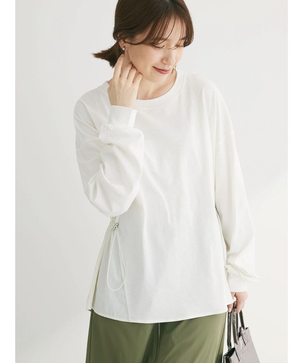 【グリーンパークス/Green Parks】のドロストドッキング長袖プルオーバー インテリア・キッズ・メンズ・レディースファッション・服の通販 founy(ファニー) 　ファッション　Fashion　レディースファッション　WOMEN　トップス・カットソー　Tops/Tshirt　シャツ/ブラウス　Shirts/Blouses　ロング / Tシャツ　T-Shirts　プルオーバー　Pullover　カットソー　Cut and Sewn　おすすめ　Recommend　カットソー　Cut And Sew　ドッキング　Docking　ドローストリング　Drawstring　フィット　Fit　ポケット　Pocket　夏　Summer　春　Spring　S/S・春夏　Ss・Spring/Summer　長袖　Long Sleeve　Ecru|ID: prp329100004514955 ipo3291000000031900446