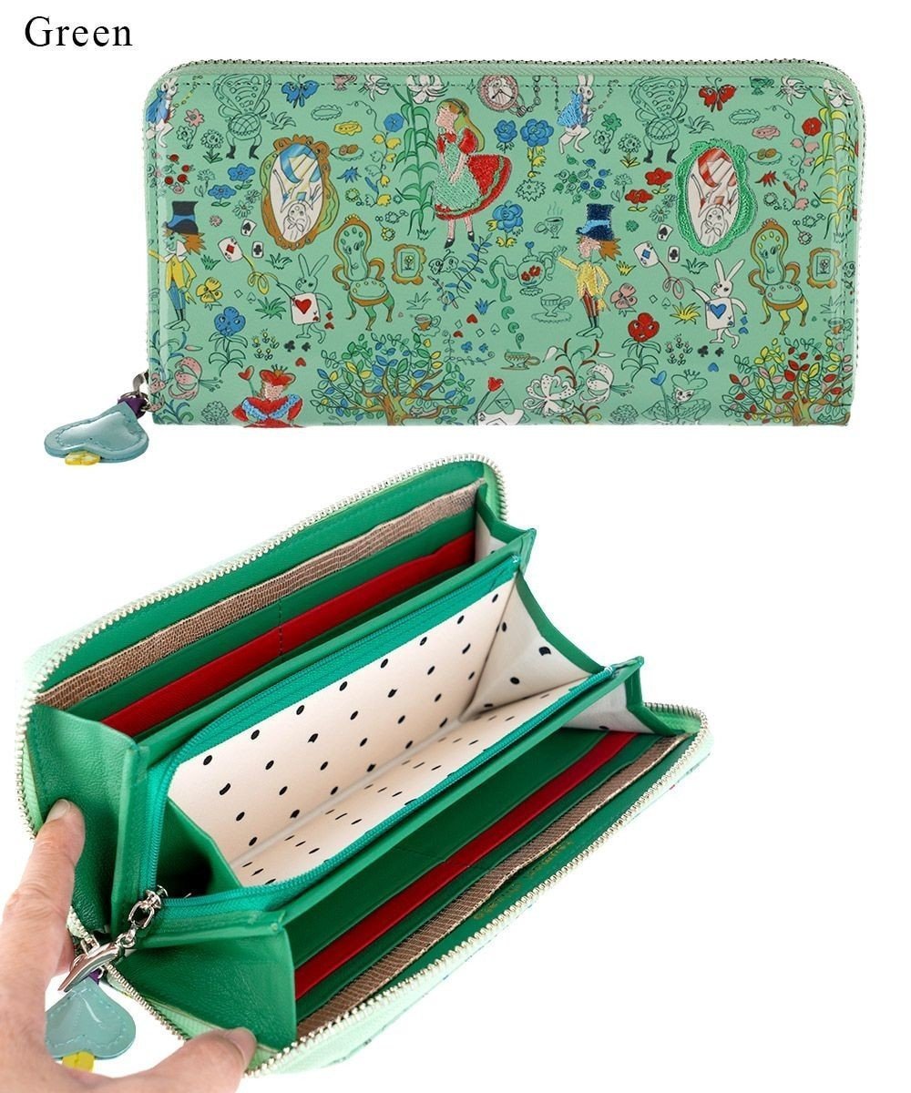 【ツモリチサト キャリー/tsumori chisato CARRY】の不思議の国のアリス ラウンドファスナー長財布 インテリア・キッズ・メンズ・レディースファッション・服の通販 founy(ファニー) 　ファッション　Fashion　レディースファッション　WOMEN　財布　Wallets　エナメル　Enamel　キャラクター　Character　プリント　Print　ポケット　Pocket　ラウンド　Round　再入荷　Restock/Back In Stock/Re Arrival　定番　Standard　財布　Wallet　グリーン|ID: prp329100004515182 ipo3291000000031902572