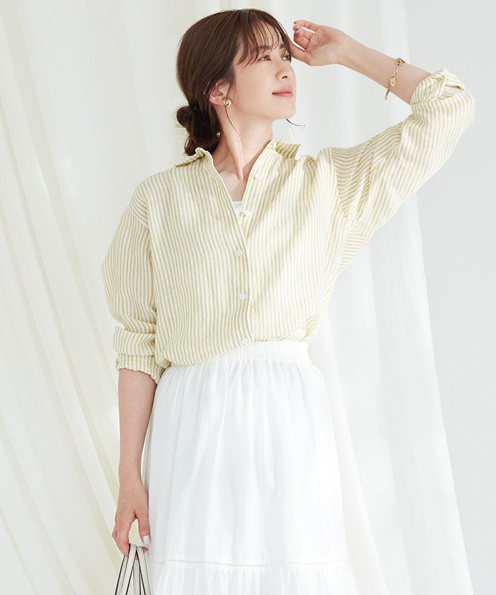【23区/NIJYUSANKU】の【CLASSY. 9月号掲載/WEB限定カラーあり】LIBECO ベーシック シャツ インテリア・キッズ・メンズ・レディースファッション・服の通販 founy(ファニー) 　雑誌掲載アイテム　Magazine Items　ファッション雑誌　Fashion Magazines　クラッシィ　CLASSY.　ファッション　Fashion　レディースファッション　WOMEN　トップス・カットソー　Tops/Tshirt　シャツ/ブラウス　Shirts/Blouses　イエロー　Yellow　春　Spring　9月号　September Issue　カーディガン　Cardigan　シンプル　Simple　ストライプ　Stripe　スリーブ　Sleeve　雑誌　Magazine　ノースリーブ　No Sleeve　ビッグ　Big　ベーシック　Basic　無地　Plain Color　リネン　Linen　S/S・春夏　Ss・Spring/Summer　再入荷　Restock/Back In Stock/Re Arrival　夏　Summer　2023春夏・S/S　Ss,Spring/Summer,2023　2023年　2023　イエローストライプ|ID: prp329100004515195 ipo3291000000031966648