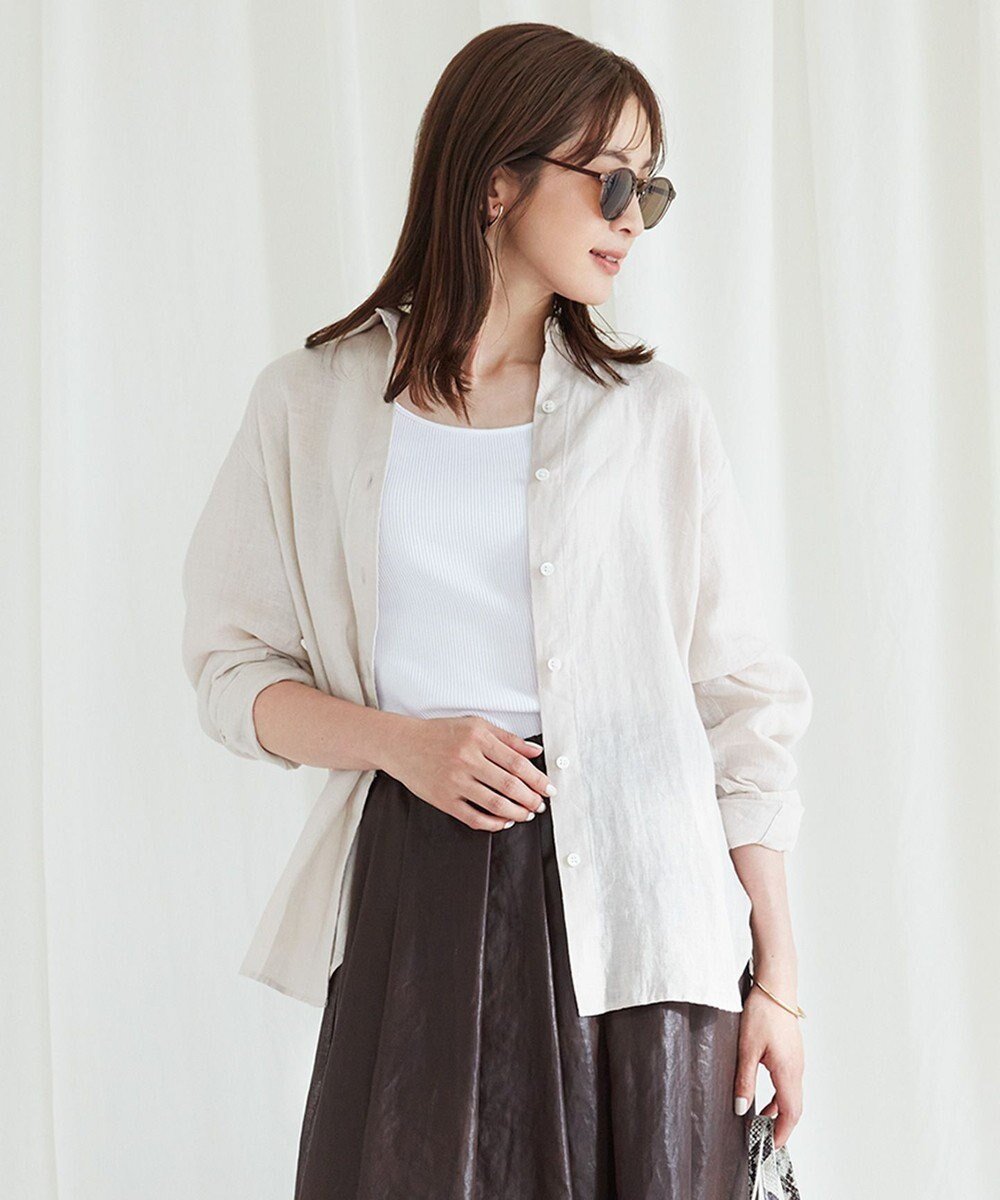 【23区/NIJYUSANKU】の【CLASSY. 9月号掲載/WEB限定カラーあり】LIBECO ベーシック シャツ インテリア・キッズ・メンズ・レディースファッション・服の通販 founy(ファニー) 　雑誌掲載アイテム　Magazine Items　ファッション雑誌　Fashion Magazines　クラッシィ　CLASSY.　ファッション　Fashion　レディースファッション　WOMEN　トップス・カットソー　Tops/Tshirt　シャツ/ブラウス　Shirts/Blouses　イエロー　Yellow　春　Spring　9月号　September Issue　カーディガン　Cardigan　シンプル　Simple　ストライプ　Stripe　スリーブ　Sleeve　雑誌　Magazine　ノースリーブ　No Sleeve　ビッグ　Big　ベーシック　Basic　無地　Plain Color　リネン　Linen　S/S・春夏　Ss・Spring/Summer　再入荷　Restock/Back In Stock/Re Arrival　夏　Summer　2023春夏・S/S　Ss,Spring/Summer,2023　2023年　2023　ベージュ系|ID: prp329100004515195 ipo3291000000031966656