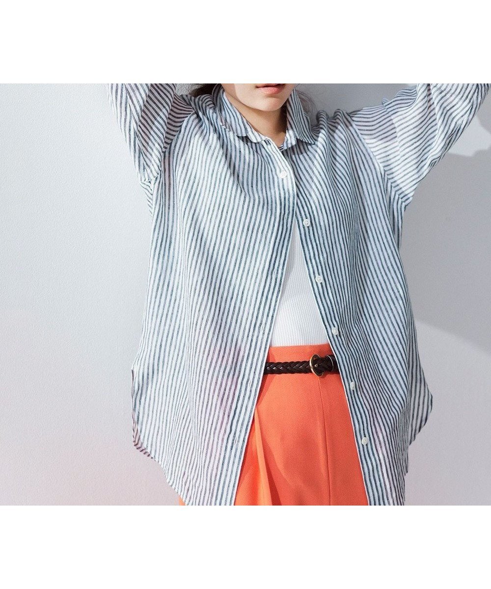 【23区/NIJYUSANKU】の【CLASSY. 9月号掲載/WEB限定カラーあり】LIBECO ベーシック シャツ インテリア・キッズ・メンズ・レディースファッション・服の通販 founy(ファニー) 　雑誌掲載アイテム　Magazine Items　ファッション雑誌　Fashion Magazines　クラッシィ　CLASSY.　ファッション　Fashion　レディースファッション　WOMEN　トップス・カットソー　Tops/Tshirt　シャツ/ブラウス　Shirts/Blouses　イエロー　Yellow　春　Spring　9月号　September Issue　カーディガン　Cardigan　シンプル　Simple　ストライプ　Stripe　スリーブ　Sleeve　雑誌　Magazine　ノースリーブ　No Sleeve　ビッグ　Big　ベーシック　Basic　無地　Plain Color　リネン　Linen　S/S・春夏　Ss・Spring/Summer　再入荷　Restock/Back In Stock/Re Arrival　夏　Summer　2023春夏・S/S　Ss,Spring/Summer,2023　2023年　2023　ネイビーストライプ|ID: prp329100004515195 ipo3291000000031966660