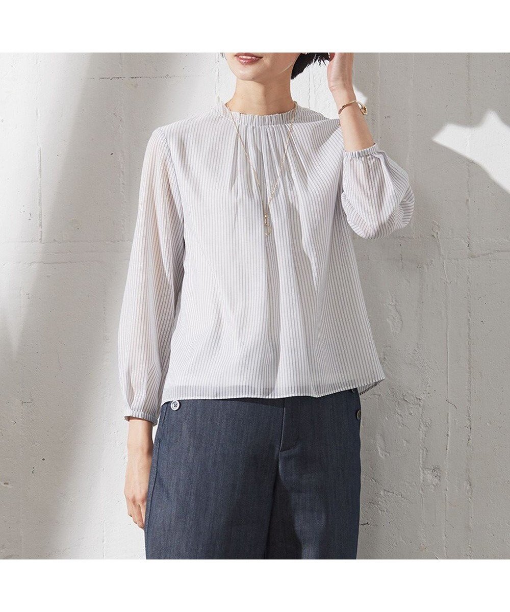 【ジェイ プレス/J.PRESS】のカチオン ストライプ カットソー インテリア・キッズ・メンズ・レディースファッション・服の通販 founy(ファニー) 　ファッション　Fashion　レディースファッション　Fashion for Women　トップス・カットソー　Cut & Sew Tops　シャツ・ブラウス・オフィスカジュアル　Elegant Blouses & Button-Ups　ロングTシャツ・Tシャツ　Longline T-Shirts & Tees　カットソー・ベーシックTシャツ　Cut-and-Sewn Tops / Stretch Tees & Basics　インナー　Innerwear　春　Spring　カットソー　Cut and Sewn Top　ギャザー　Gathered, Ruffled　ジャケット　Jacket, Outerwear　ストライプ　Stripe, Striped Pattern　フェミニン　Feminine, Girly　S/S・春夏　SS, Spring/Summer, Warm Season　おすすめ　Recommended / Our Picks　夏　Summer　エレガント 上品　Elegant　セレモニー　Ceremony　ライトグレー系1|ID: prp329100004515233 ipo3291000000032550562