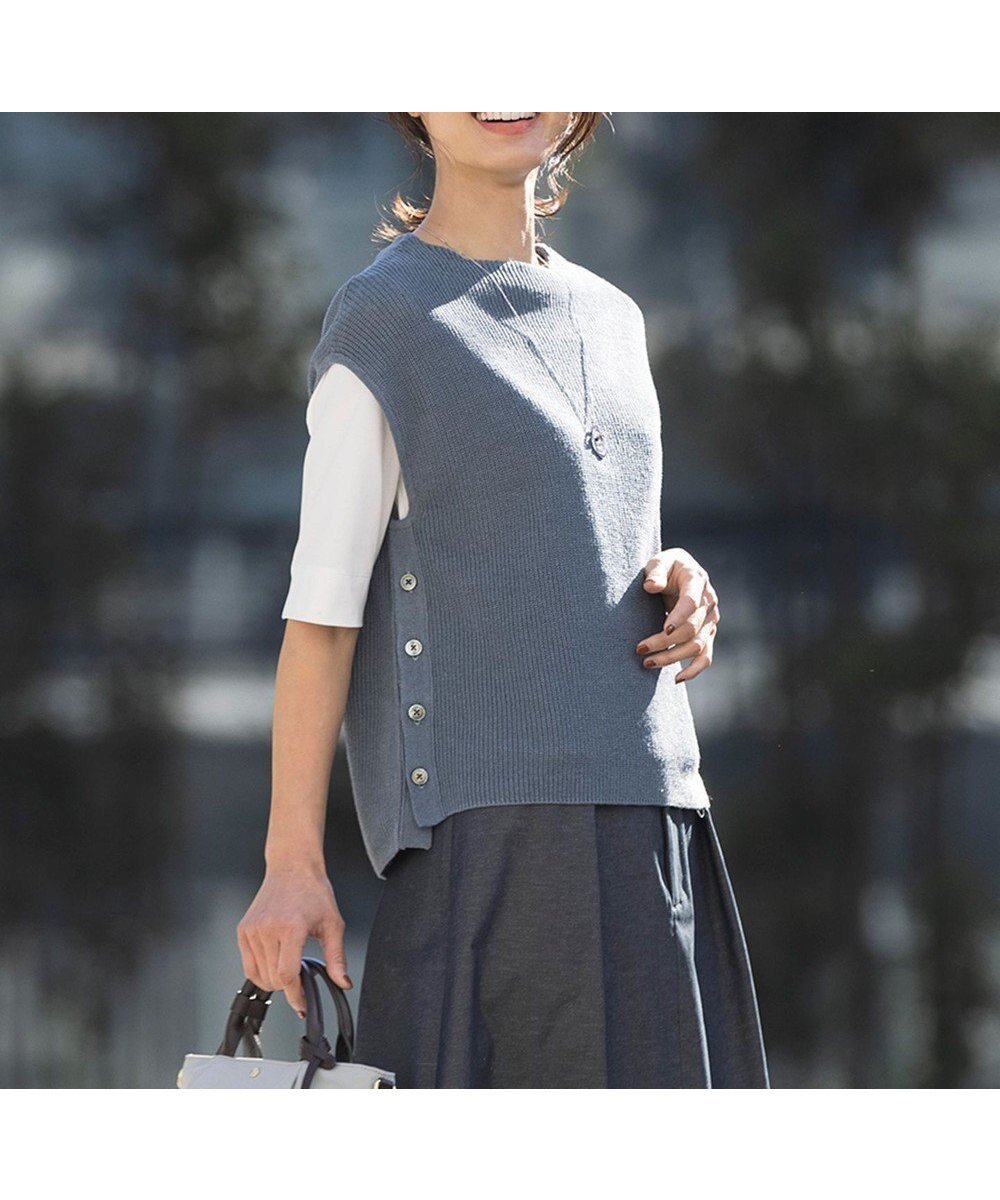 【ジェイ プレス/J.PRESS】の【洗える】LINEN COTTON ニット ベスト インテリア・キッズ・メンズ・レディースファッション・服の通販 founy(ファニー) 　ファッション　Fashion　レディースファッション　WOMEN　アウター　Coat Outerwear　トップス・カットソー　Tops/Tshirt　ニット　Knit Tops　ベスト/ジレ　Gilets/Vests　インナー　Inner　春　Spring　洗える　Washable　畦　Ridge　スリット　Slit　バランス　Balance　ベスト　Vest　S/S・春夏　Ss・Spring/Summer　再入荷　Restock/Back In Stock/Re Arrival　夏　Summer　ダルブルー系|ID: prp329100004515237 ipo3291000000031972033
