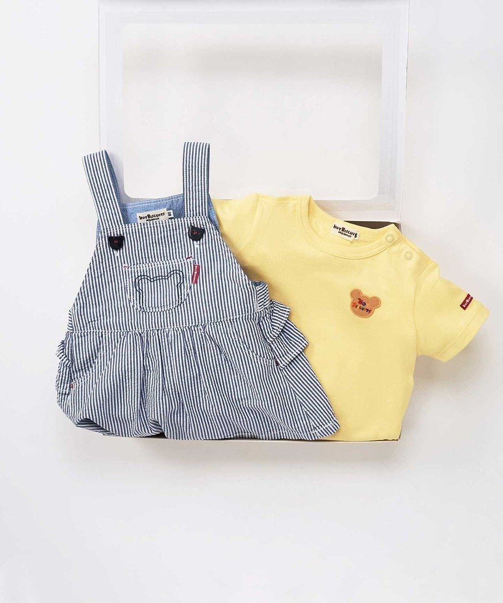【ミキハウスホットビスケッツ/MIKI HOUSE HOT BISCUITS / KIDS】のストライプ柄 ジャンパースカート&ワンポイント半袖Tシャツギフトセット【BOX付き】 人気、トレンドファッション・服の通販 founy(ファニー) 　ファッション　Fashion　キッズファッション　KIDS　インナー　Inner　カラフル　Colorful　ギフト プレゼント　Gift Present　サッカー　Soccer　シンプル　Simple　ストライプ　Stripe　ベビー　Baby　ワンポイント　One Point　半袖　Short Sleeve　夏　Summer　 other-1|ID: prp329100004516250 ipo3291000000031987849