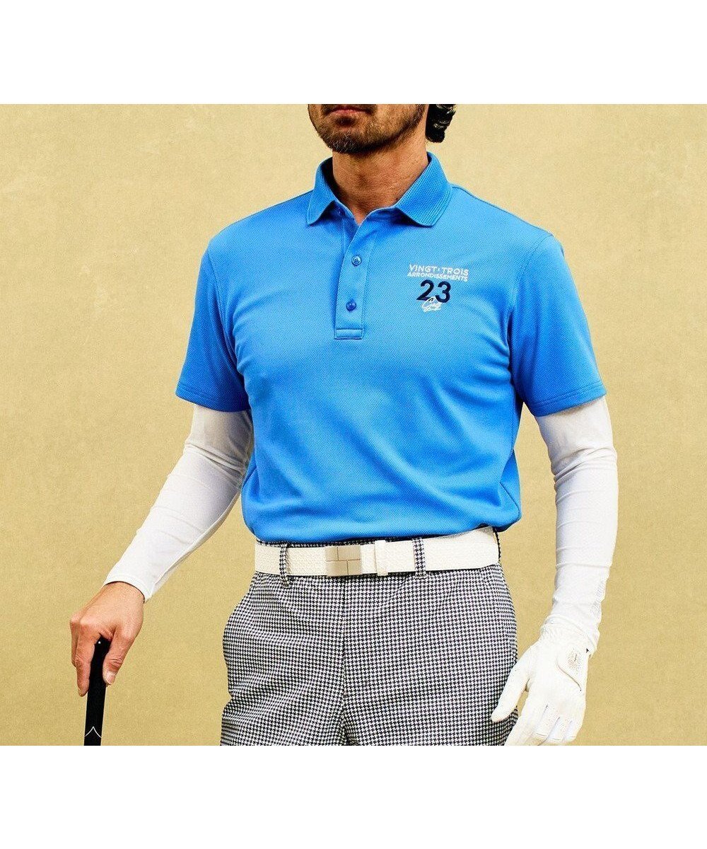 【23区 ゴルフ/23区GOLF / MEN】の【MEN】ハニカムライトカノコポロ 吸水速乾 UVケア メッシュ衿 インテリア・キッズ・メンズ・レディースファッション・服の通販 founy(ファニー) 　ファッション　Fashion　メンズファッション　MEN　トップス・カットソー　Tops/Tshirt/Men　シャツ　Shirts　ポロシャツ　Polo Shirts　春　Spring　コンパクト　Compact　吸水　Water Absorption　軽量　Lightweight　スリム　Slim　パターン　Pattern　ポロシャツ　Polo Shirt　メッシュ　Mesh　ラウンド　Round　S/S・春夏　Ss・Spring/Summer　夏　Summer　サックスブルー系|ID: prp329100004516258 ipo3291000000031915508