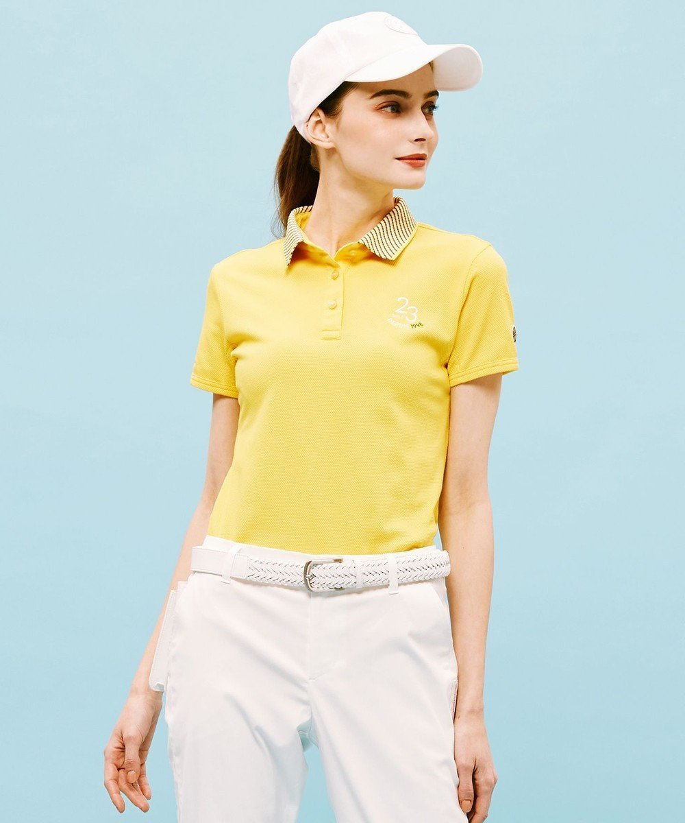 【23区 ゴルフ/NIJYUSANKU GOLF】の【WOMEN】ハニカムライト鹿子 半そでポロシャツ インテリア・キッズ・メンズ・レディースファッション・服の通販 founy(ファニー) 　ファッション　Fashion　レディースファッション　Ladies' Fashion Online　トップス・カットソー　Tops/Tshirt　シャツ/ブラウス　Shirts/Blouses　ポロシャツ　Polo Shirts　シンプル　Simple　ストライプ　Stripe　ストレッチ　Stretch　ベーシック　Basic　ポロシャツ　Polo Shirt　夏　Summer　春　Spring　S/S・春夏　Ss・Spring/Summer　鹿の子　Pique　イエロー系|ID: prp329100004516312 ipo3291000000032603487