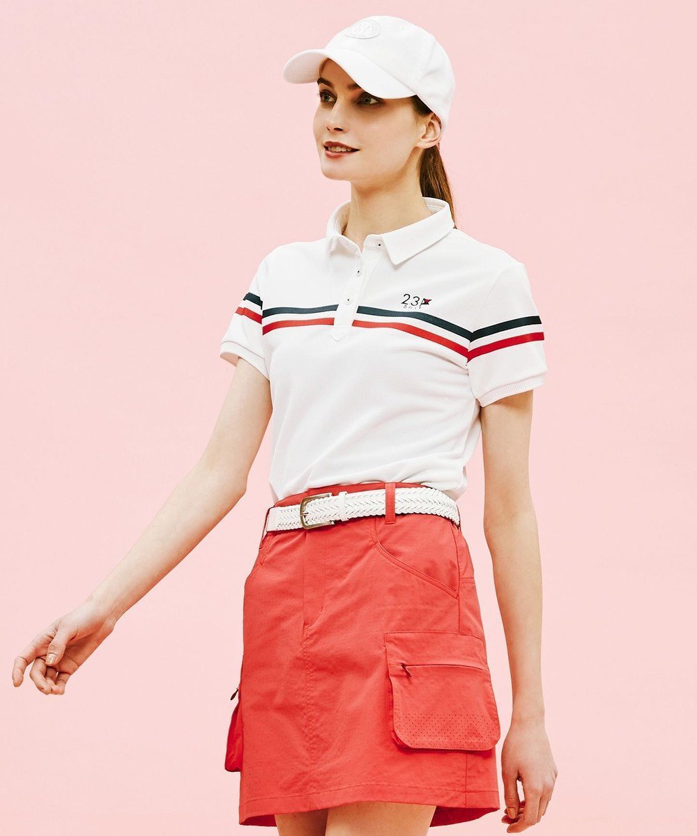【23区 ゴルフ/NIJYUSANKU GOLF】の【WOMEN】【吸水速乾/UVケア】エイトロックカノコ 半そで ポロシャツ インテリア・キッズ・メンズ・レディースファッション・服の通販 founy(ファニー) 　ファッション　Fashion　レディースファッション　Ladies' Fashion Online　トップス・カットソー　Tops/Tshirt　シャツ/ブラウス　Shirts/Blouses　ポロシャツ　Polo Shirts　ストレッチ　Stretch　ダブル　Double　プリント　Print　ポロシャツ　Polo Shirt　メッシュ　Mesh　ラバー　Rubber　吸水　Water Absorption　夏　Summer　春　Spring　S/S・春夏　Ss・Spring/Summer　ホワイト系|ID: prp329100004516356 ipo3291000000032652361