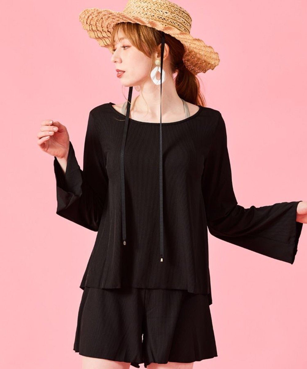 【三愛水着楽園/San-ai Resort】の【SALE】水陸両用 トップス・ショートパンツセット 9M・11L 【San-ai Resort(サンアイリゾート)】 インテリア・キッズ・メンズ・レディースファッション・服の通販 founy(ファニー) 　ファッション　Fashion　レディースファッション　Ladies' Fashion Online　水着　Swimwear　水着　Swimwear　とろみ　Thickness　なめらか　Smooth　ショート　Short　シンプル　Simple　スリーブ　Sleeve　リゾート　Resort　リラックス　Relax　夏　Summer　S/S・春夏　Ss・Spring/Summer　水着　Swimsuit　A/W・秋冬　Aw・Autumn/Winter・Fw・Fall-Winter　ブラック|ID: prp329100004516366 ipo3291000000032661725