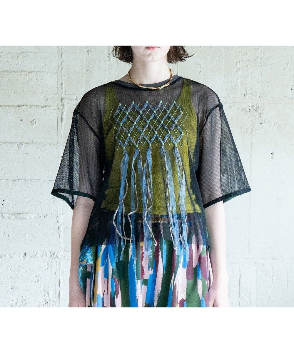 【コキュウ/COQ】の【家庭洗濯可能】SWAY MESH トップス インテリア・キッズ・メンズ・レディースファッション・服の通販 founy(ファニー) 　ファッション　Fashion　レディースファッション　WOMEN　トップス・カットソー　Tops/Tshirt　シャツ/ブラウス　Shirts/Blouses　ロング / Tシャツ　T-Shirts　カットソー　Cut and Sewn　オーガンジー　Organdy　春　Spring　洗える　Washable　カットソー　Cut And Sew　コレクション　Collection　ストライプ　Stripe　タンク　Tank　ダブル　Double　バランス　Balance　パイピング　Piping　メッシュ　Mesh　リボン　Ribbon　S/S・春夏　Ss・Spring/Summer　NEW・新作・新着・新入荷　New Arrivals　犬　Dog　夏　Summer　ブラック|ID: prp329100004516466 ipo3291000000031917613