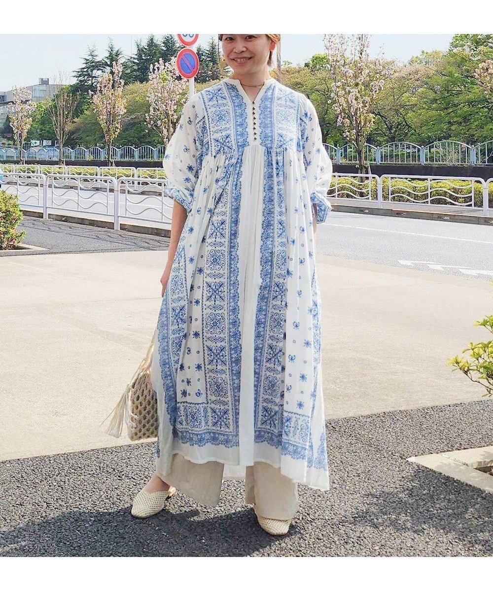 【クラフトスタンダードブティック/CRAFT STANDARD BOUTIQUE】のパネル柄ウエスト切り替えボリュームワンピース インテリア・キッズ・メンズ・レディースファッション・服の通販 founy(ファニー) 　ファッション　Fashion　レディースファッション　Fashion for Women　ワンピース　Dresses　エスニック　Ethnic Style　春　Spring　カーディガン　Cardigan, Knitwear　キャップ　Cap, Baseball Cap　スニーカー　Sneakers, Trainers　タンク　Tank Top, Sleeveless Top　プリント　Print, Printed Pattern　ペチコート　Petticoat, Underskirt　ポケット　Pocket, Pocket Detail　リュック　Backpack, Rucksack　ロング　Long, Long-Length　A/W・秋冬　Autumn/Winter　S/S・春夏　SS, Spring/Summer, Warm Season　再入荷　Restock / Back in Stock　夏　Summer　エレガント 上品　Elegant　2025年　2025　2025春夏・S/S　Spring/Summer 2025 SS25　Blue|ID: prp329100004516516 ipo3291000000032317183