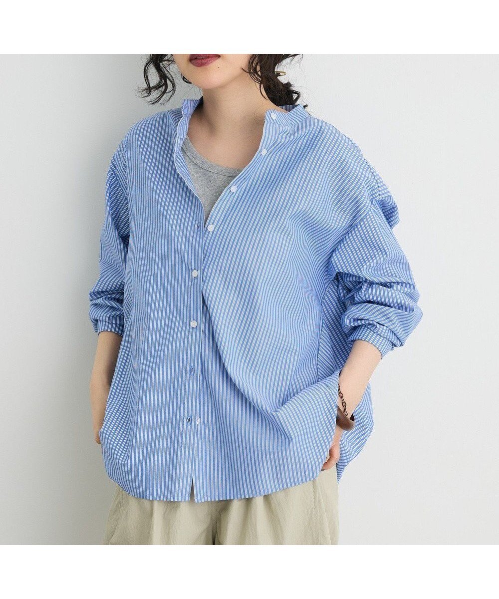 【クラフトスタンダードブティック/CRAFT STANDARD BOUTIQUE】のバックフリルシャツ インテリア・キッズ・メンズ・レディースファッション・服の通販 founy(ファニー) ファッション Fashion レディースファッション Fashion for Women トップス・カットソー Cut & Sew Tops シャツ・ブラウス・オフィスカジュアル Elegant Blouses & Button-Ups 春 Spring ギンガム Gingham, Gingham Fabric シンプル Simple, Minimal スタンド Stand Collar, Upright Stand ストライプ Stripe, Striped Pattern チェック Check, Plaid, Tartan ポケット Pocket, Pocket Detail 羽織 Haori, Light Jacket S/S・春夏 SS, Spring/Summer, Warm Season 夏 Summer エレガント 上品 Elegant 2025年 2025 2025春夏・S/S Spring/Summer 2025 SS25 Stripe Blue|ID: prp329100004516524 ipo3291000000033332081