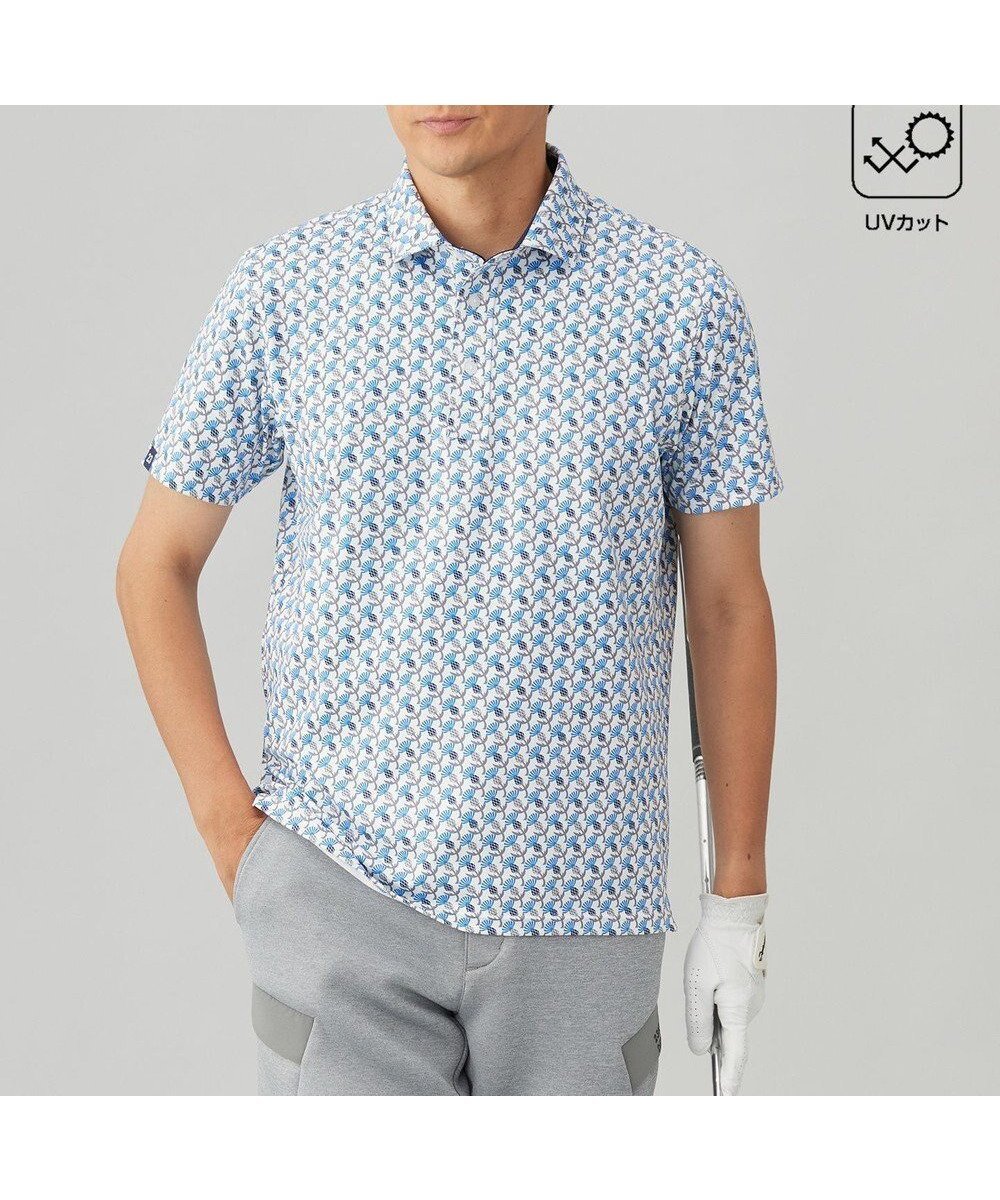 【23区 ゴルフ/23区GOLF / MEN】の【MEN】【吸水速乾/UVカット】アザミ小紋柄半袖ポロシャツ インテリア・キッズ・メンズ・レディースファッション・服の通販 founy(ファニー) 　ファッション　Fashion　メンズファッション　Men's Style Online　トップス・カットソー　Tops/Tshirt/Men　シャツ　Shirts　ポロシャツ　Polo Shirts　おすすめ　Recommend　なめらか　Smooth　ストレッチ　Stretch　ベスト　Vest　ポロシャツ　Polo Shirt　モチーフ　Motif　半袖　Short Sleeve　吸水　Water Absorption　A/W・秋冬　Aw・Autumn/Winter・Fw・Fall-Winter　ダルブルー系5|ID: prp329100004517515 ipo3291000000032675079