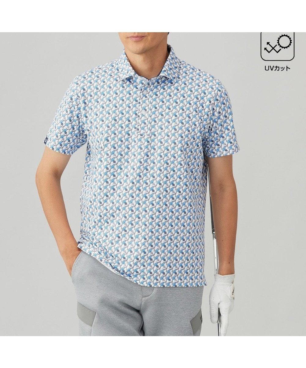 【23区 ゴルフ/23区GOLF / MEN】の【MEN】【吸水速乾/UVカット】アザミ小紋柄半袖ポロシャツ インテリア・キッズ・メンズ・レディースファッション・服の通販 founy(ファニー) 　ファッション　Fashion　メンズファッション　Fashion for Men　トップス・カットソー　Cut & Sew Tops　メンズシャツ　Shirts　ポロシャツ / きれいめカジュアルスタイル　Polo Shirts　おすすめ　Recommended / Our Picks　なめらか　Smooth, Silky Texture　ストレッチ　Stretch, Stretchy Fabric　ベスト　Vest, Waistcoat　ポロシャツ　Polo Shirt, Collared Tee　モチーフ　Motif, Design Theme　半袖　Short Sleeve, Half Sleeve　吸水　Absorbent, Quick-Dry　A/W・秋冬　Autumn/Winter　ダルブルー系5|ID: prp329100004517515 ipo3291000000033708165