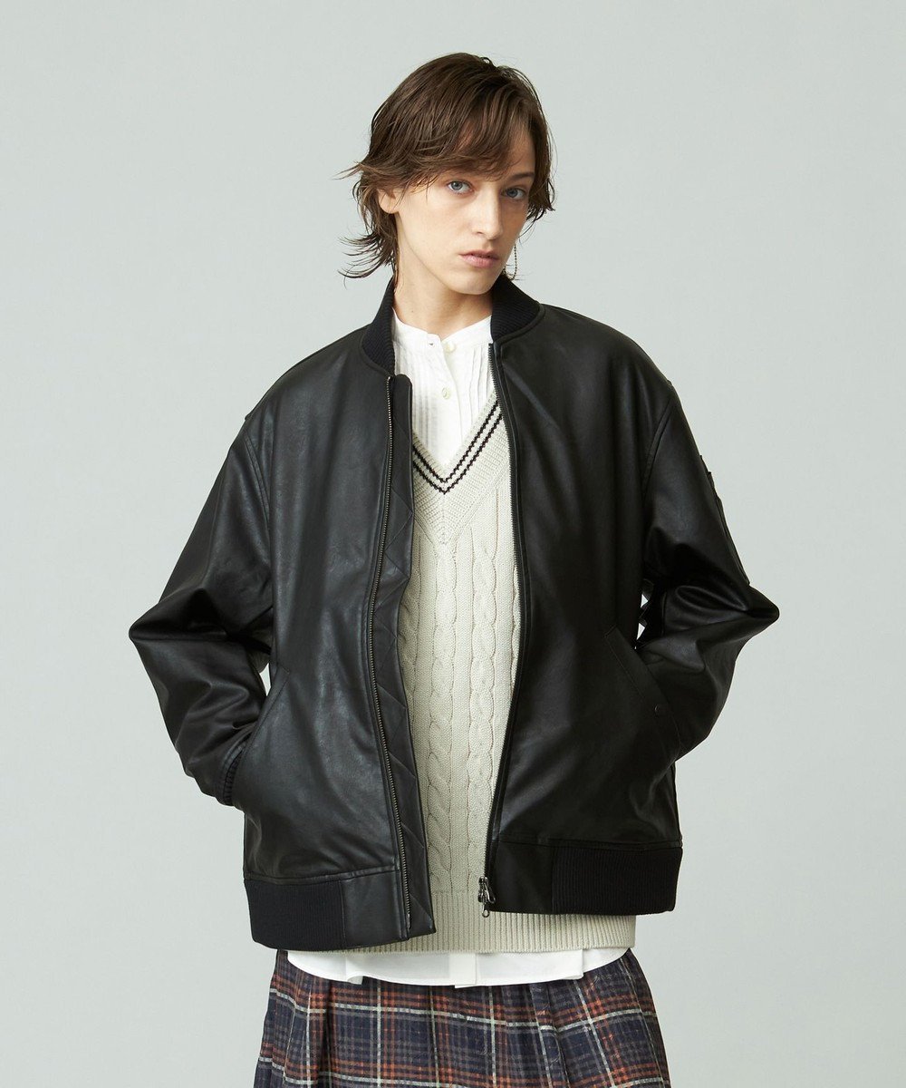 【ジェイプレスヨークストリート/J.PRESS YORK STREET】の【UNISEX】エコレザーMA-1 インテリア・キッズ・メンズ・レディースファッション・服の通販 founy(ファニー) 　ファッション　Fashion　レディースファッション　WOMEN　アウター　Coat Outerwear　ジャケット　Jackets　ブルゾン　Blouson/Jackets　MA-1　MA-1　ユニセックス　Unisex　インナー　Inner　ジャケット　Jacket　ブルゾン　Blouson　A/W・秋冬　Aw・Autumn/Winter・Fw・Fall-Winter　ブラック系|ID: prp329100004517520 ipo3291000000031929791
