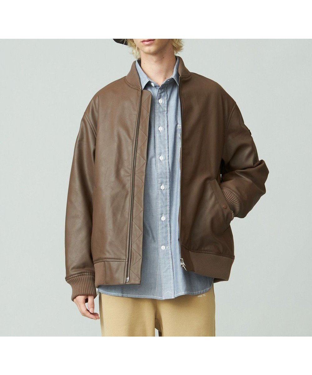【ジェイプレスヨークストリート/J.PRESS YORK STREET】の【UNISEX】エコレザーMA-1 インテリア・キッズ・メンズ・レディースファッション・服の通販 founy(ファニー) 　ファッション　Fashion　レディースファッション　WOMEN　アウター　Coat Outerwear　ジャケット　Jackets　ブルゾン　Blouson/Jackets　MA-1　MA-1　ユニセックス　Unisex　インナー　Inner　ジャケット　Jacket　ブルゾン　Blouson　A/W・秋冬　Aw・Autumn/Winter・Fw・Fall-Winter　ダークブラウン系|ID: prp329100004517520 ipo3291000000031929792