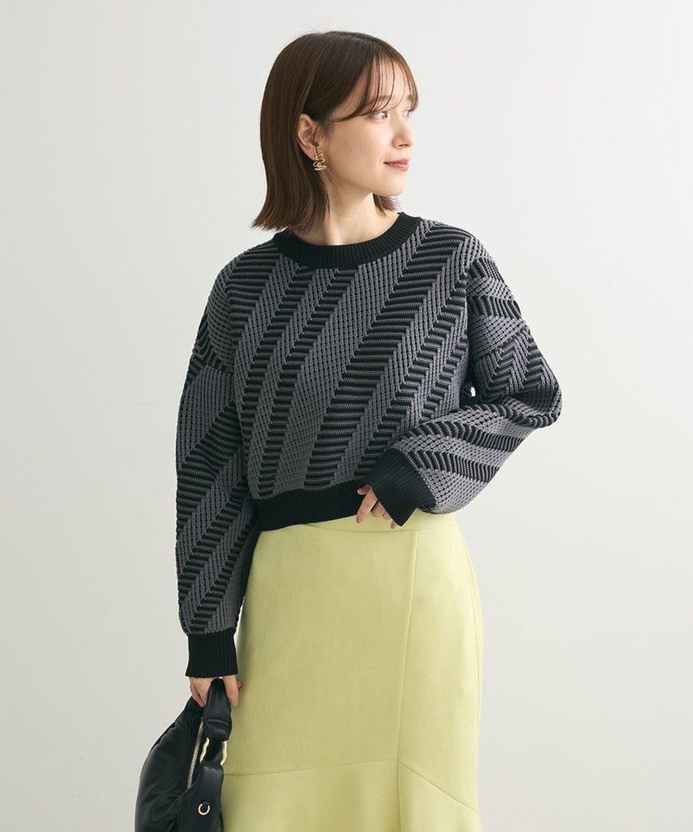 【グリーンパークス/Green Parks】の・ELENCARE DUE ジャカードショートニット インテリア・キッズ・メンズ・レディースファッション・服の通販 founy(ファニー) 　ファッション　Fashion　レディースファッション　WOMEN　トップス・カットソー　Tops/Tshirt　ニット　Knit Tops　ショート　Short　ジャカード　Jacquard　セーター　Sweater　バランス　Balance　ポケット　Pocket　ワイド　Wide　A/W・秋冬　Aw・Autumn/Winter・Fw・Fall-Winter　Charcoal Gray|ID: prp329100004517575 ipo3291000000031930625