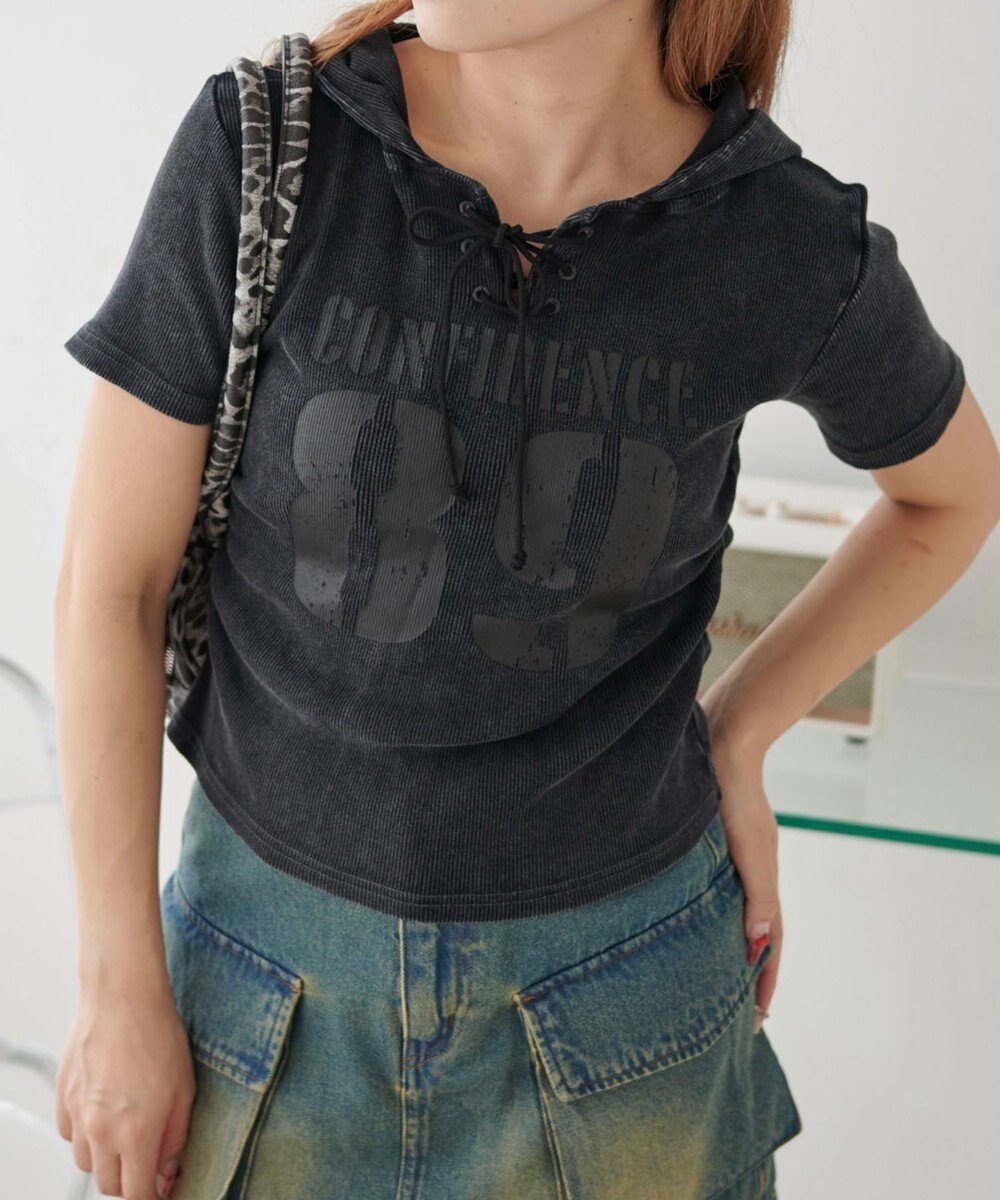 【ウィゴー/WEGO】のレースアップフードチビT インテリア・キッズ・メンズ・レディースファッション・服の通販 founy(ファニー) 　ファッション　Fashion　レディースファッション　WOMEN　トップス・カットソー　Tops/Tshirt　シャツ/ブラウス　Shirts/Blouses　ロング / Tシャツ　T-Shirts　カットソー　Cut and Sewn　NEW・新作・新着・新入荷　New Arrivals　おすすめ　Recommend　カットソー　Cut And Sew　カーゴパンツ　Cargo Pants　スマホ　Smartphone　半袖　Short Sleeve　夏　Summer　春　Spring　S/S・春夏　Ss・Spring/Summer　スミクロ|ID: prp329100004517617 ipo3291000000031930944