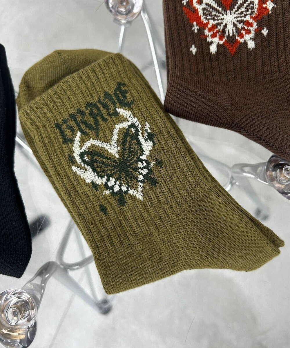 【ウィゴー/WEGO】のバタフライデザインソックス インテリア・キッズ・メンズ・レディースファッション・服の通販 founy(ファニー) 　ファッション　Fashion　レディースファッション　WOMEN　ソックス　Socks　レッグウェア　Legwear　NEW・新作・新着・新入荷　New Arrivals　サンダル　Sandals　スニーカー　Sneakers　スマホ　Smartphone　ソックス　Socks　バタフライ　Butterfly　再入荷　Restock/Back In Stock/Re Arrival　カーキ|ID: prp329100004517622 ipo3291000000031930962