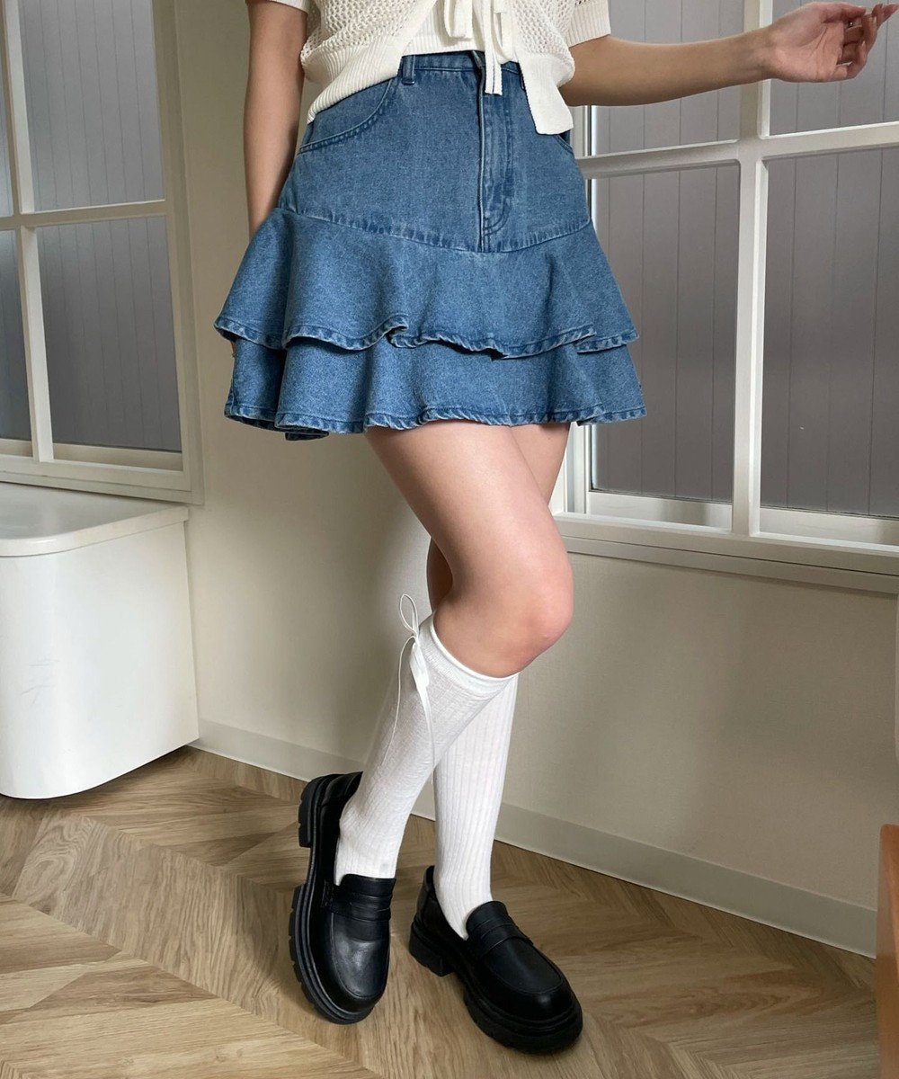 【ウィゴー/WEGO】のデニムフリルミニスカート 人気、トレンドファッション・服の通販 founy(ファニー) 　ファッション　Fashion　レディースファッション　WOMEN　スカート　Skirt　デニムスカート　Denim Skirts　ミニスカート　Mini Skirts　ガーリー　Girly　ショート　Short　スウェット　Sweat　ストレート　Straight　スマホ　Smartphone　デニム　Denim　トレンド　Trend　フェミニン　Feminine　フリル　Frills　ミニスカート　Mini Skirt　冬　Winter　夏　Summer　春　Spring　S/S・春夏　Ss・Spring/Summer　秋　Autumn/Fall　 other-1|ID: prp329100004517625 ipo3291000000031930973