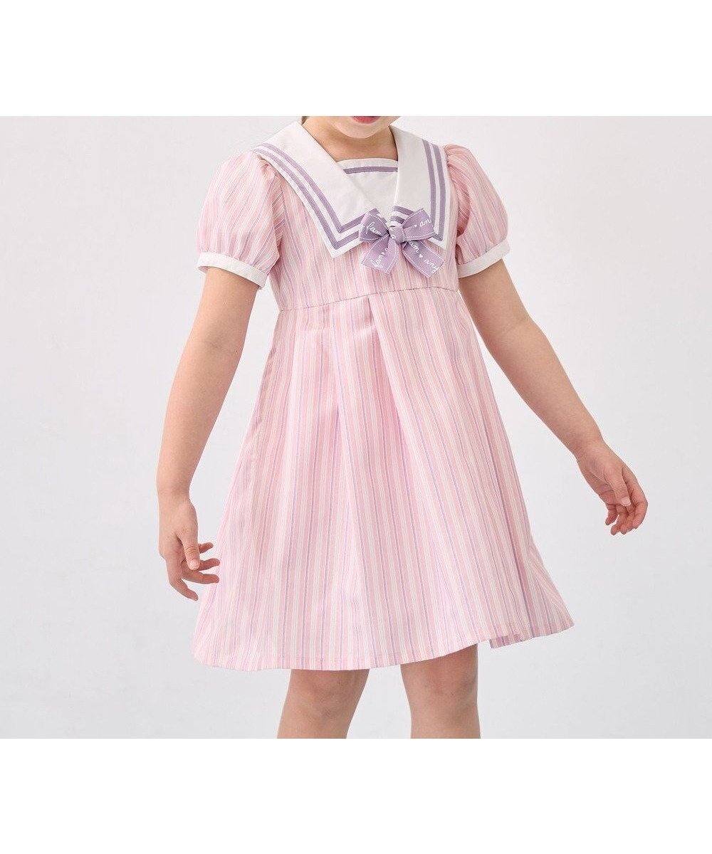 【エニファム/any FAM / KIDS】のセーラーワンピース インテリア・キッズ・メンズ・レディースファッション・服の通販 founy(ファニー) 　ファッション　Fashion　キッズファッション　Fashion for Kids　ワンピース　Dresses　おすすめ　Recommended / Our Picks　ストライプ　Stripe, Striped Pattern　ポケット　Pocket, Pocket Detail　夏　Summer　春　Spring　S/S・春夏　SS, Spring/Summer, Warm Season　ピンク|ID: prp329100004518690 ipo3291000000031941255