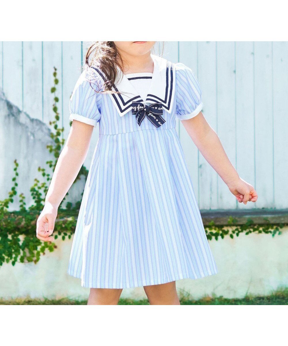 【エニファム/any FAM / KIDS】のセーラーワンピース インテリア・キッズ・メンズ・レディースファッション・服の通販 founy(ファニー) 　ファッション　Fashion　キッズファッション　Fashion for Kids　ワンピース　Dresses　おすすめ　Recommended / Our Picks　ストライプ　Stripe, Striped Pattern　ポケット　Pocket, Pocket Detail　夏　Summer　春　Spring　S/S・春夏　SS, Spring/Summer, Warm Season　サックスブルー|ID: prp329100004518690 ipo3291000000032699376