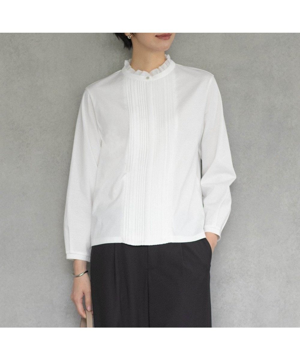 【ジェイ プレス/J.PRESS】のプレーティングジャージー フリルネック カットソー 人気、トレンドファッション・服の通販 founy(ファニー) 　ファッション　Fashion　レディースファッション　Fashion for Women　トップス・カットソー　Cut & Sew Tops　シャツ・ブラウス・オフィスカジュアル　Elegant Blouses & Button-Ups　ロングTシャツ・Tシャツ　Longline T-Shirts & Tees　カットソー・ベーシックTシャツ　Cut-and-Sewn Tops / Stretch Tees & Basics　インナー　Innerwear　エレガント 上品　Elegant　カットソー　Cut and Sewn Top　コンパクト　Compact, Small Size　ジャケット　Jacket, Outerwear　フリル　Frill, Ruffle　プリーツ　Pleats, Pleated　ベスト　Vest, Waistcoat　メタル　Metal, Metal Parts　A/W・秋冬　Autumn/Winter　 other-1|ID: prp329100004518726 ipo3291000000032576605
