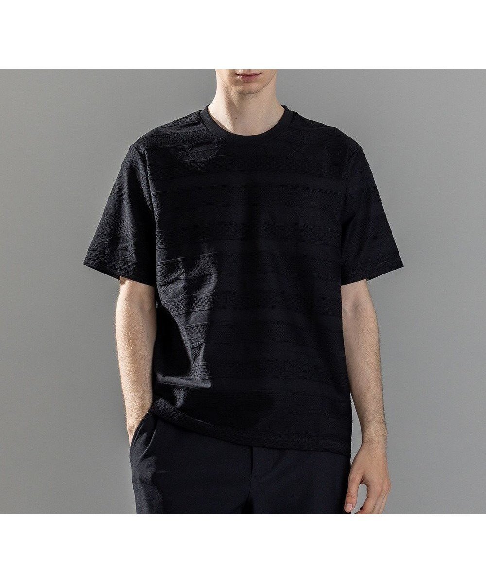 【ジョゼフ オム/JOSEPH HOMME / MEN】の新柄【ストレッチ/洗える】ジャガードボーダー クルーネックTシャツ インテリア・キッズ・メンズ・レディースファッション・服の通販 founy(ファニー) 　ファッション　Fashion　メンズファッション　Fashion for Men　トップス・カットソー　Cut & Sew Tops　メンズシャツ　Shirts　カットソー　Cut and Sewn Top　ストレッチ　Stretch, Stretchy Fabric　テクスチャー　Texture, Textured Fabric　ブロッキング　Color Blocking, Panel Design　ボーダー　Border, Stripe　夏　Summer　春　Spring　S/S・春夏　SS, Spring/Summer, Warm Season　洗える　Machine Washable　ブラック系|ID: prp329100004519717 ipo3291000000032707701