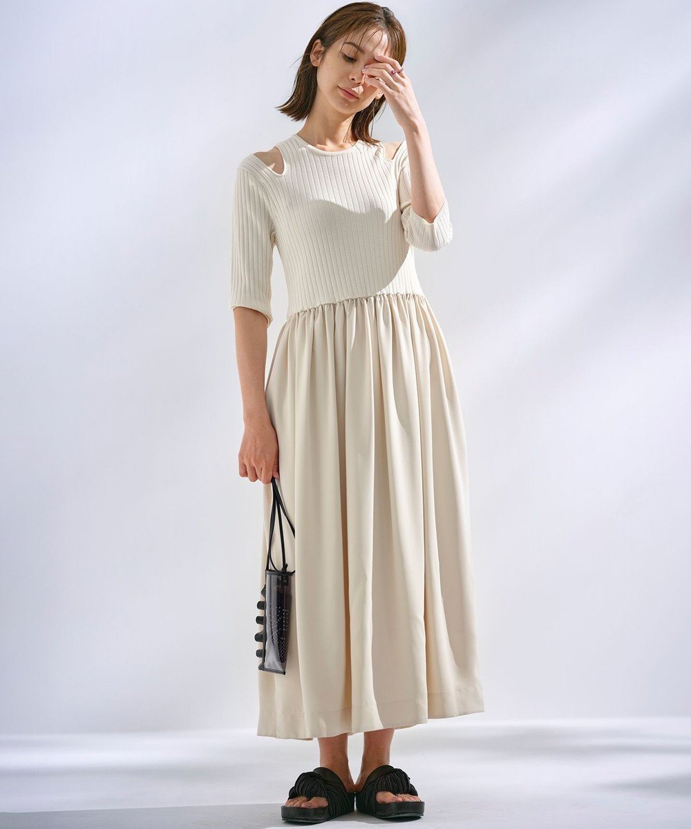 【組曲/KUMIKYOKU】の【組曲×setsuko sagittaire】ニットコンビドレス インテリア・キッズ・メンズ・レディースファッション・服の通販 founy(ファニー) 　ファッション　Fashion　レディースファッション　Fashion for Women　ワンピース　Dresses　フォーマル・パーティードレス・結婚式用ドレス　Elegant & Casual Dresses　春　Spring　秋　Autumn　サテン　Satin, Glossy Fabric　ショルダー　Shoulder, Shoulder Strap　ストレッチ　Stretch, Stretchy Fabric　スリット　Slit, Slit Detail　人気　Popular, Best Seller　ペチコート　Petticoat, Underskirt　S/S・春夏　SS, Spring/Summer, Warm Season　夏　Summer　2024年　2024　2024春夏・S/S　Spring/Summer 2024 SS24　エレガント 上品　Elegant　シャンパンベージュ系|ID: prp329100004519724 ipo3291000000035165453