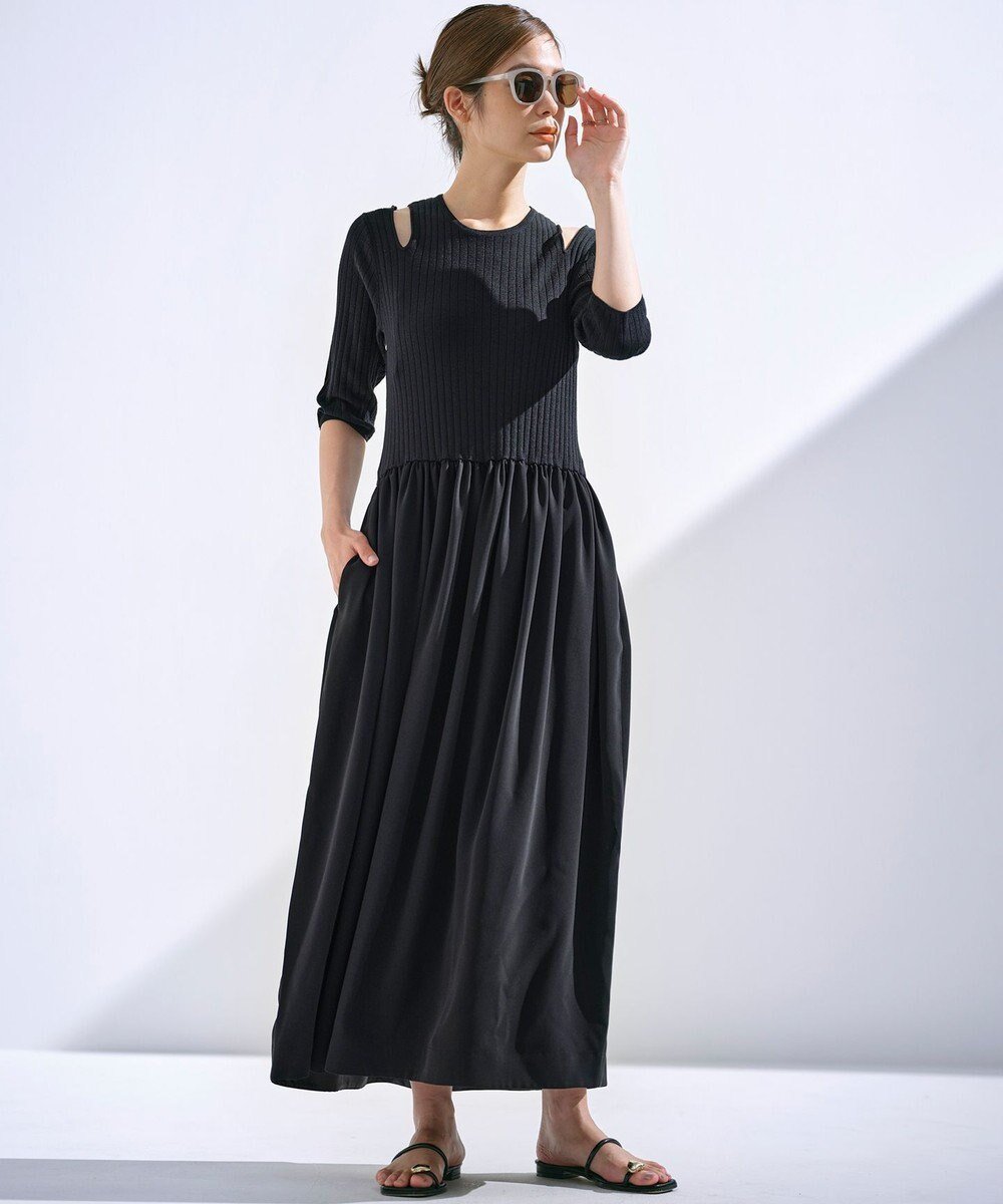 【組曲/KUMIKYOKU】の【組曲×setsuko sagittaire】ニットコンビドレス インテリア・キッズ・メンズ・レディースファッション・服の通販 founy(ファニー) 　ファッション　Fashion　レディースファッション　Fashion for Women　ワンピース　Dresses　フォーマル・パーティードレス・結婚式用ドレス　Elegant & Casual Dresses　春　Spring　秋　Autumn　サテン　Satin, Glossy Fabric　ショルダー　Shoulder, Shoulder Strap　ストレッチ　Stretch, Stretchy Fabric　スリット　Slit, Slit Detail　人気　Popular, Best Seller　ペチコート　Petticoat, Underskirt　S/S・春夏　SS, Spring/Summer, Warm Season　夏　Summer　2024年　2024　2024春夏・S/S　Spring/Summer 2024 SS24　エレガント 上品　Elegant　ブラック系|ID: prp329100004519724 ipo3291000000035165454