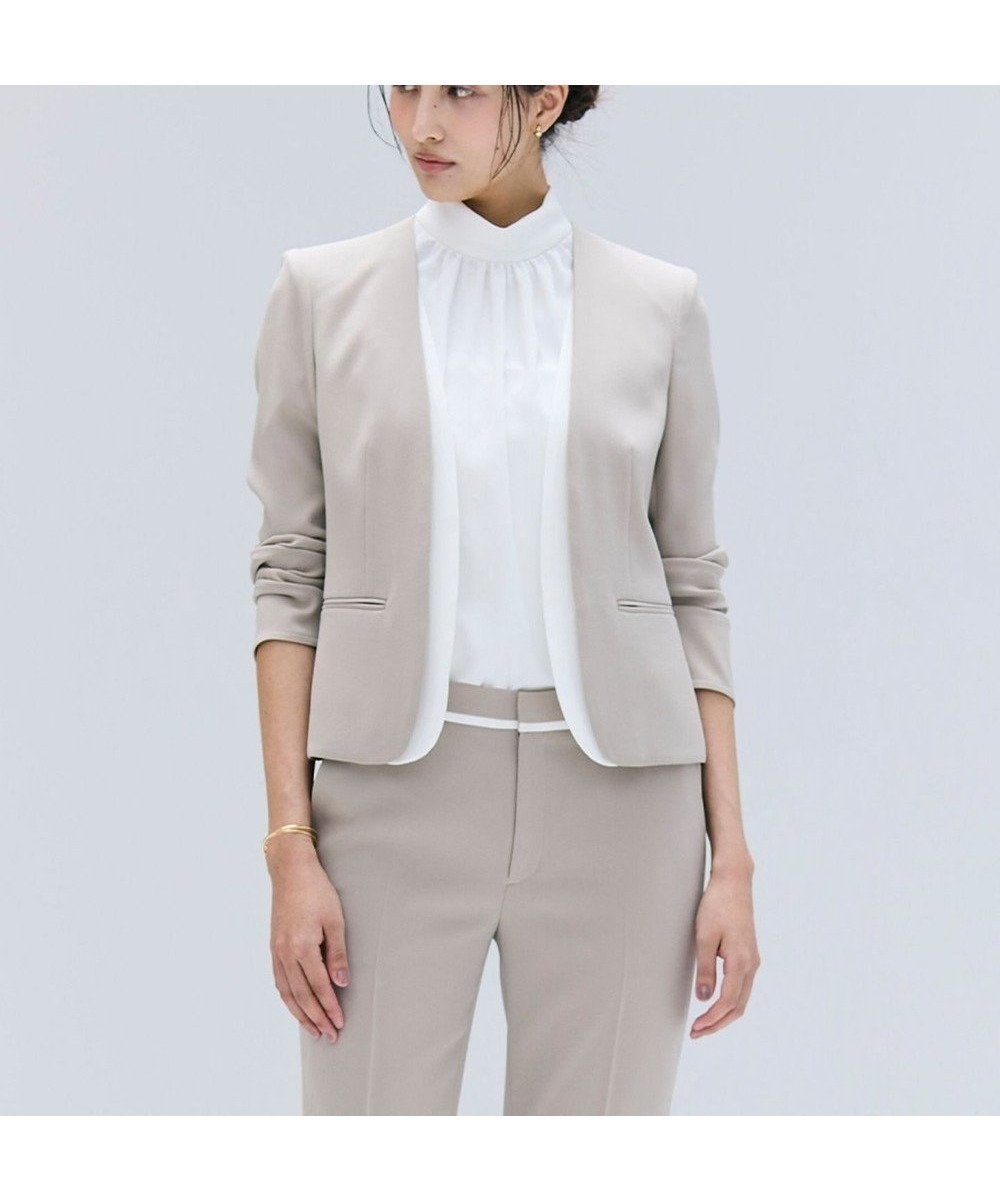 【ベイジ,/BEIGE,】の【洗える】CINDY / ダブルカラージャケット インテリア・キッズ・メンズ・レディースファッション・服の通販 founy(ファニー) 　ファッション　Fashion　レディースファッション　Fashion for Women　アウター　Coat / Outerwear Collection　レディースジャケット・軽アウター　Jackets　ノーカラージャケット / シンプル上品コーデ　Collarless Jackets　インナー　Innerwear　ウォッシャブル　Machine Washable　オケージョン　Occasion Wear　洗える　Machine Washable　カーディガン　Cardigan, Knitwear　サテン　Satin, Glossy Fabric　ジャケット　Jacket, Outerwear　ストレッチ　Stretch, Stretchy Fabric　スーツ　Suit, Formalwear　ダブル　Double, Double-Breasted　デニム　Denim, Jeans Material　ボトム　Bottoms, Lower Wear　A/W・秋冬　Autumn/Winter　S/S・春夏　SS, Spring/Summer, Warm Season　おすすめ　Recommended / Our Picks　夏　Summer　エレガント 上品　Elegant　セレモニー　Ceremony　ビジネス 仕事 通勤　Business / Work / Commuting　Taupe × White|ID: prp329100004519778 ipo3291000000033463468